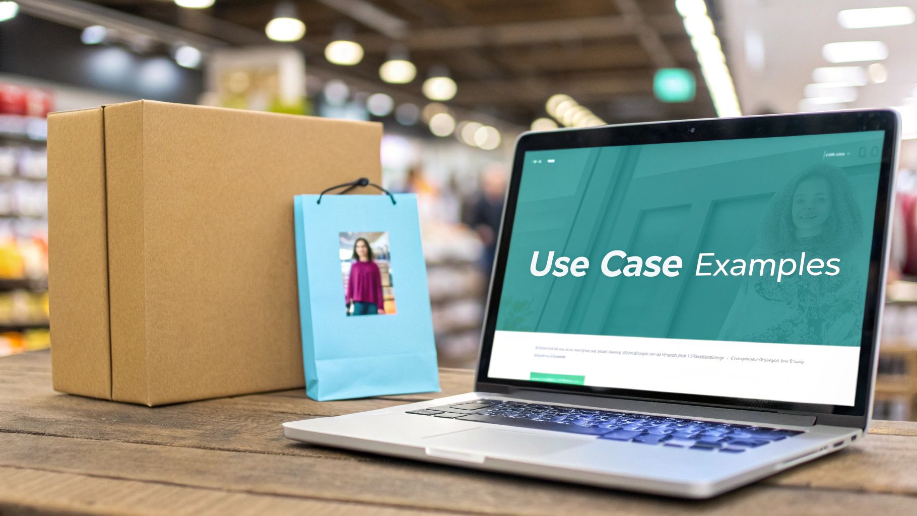A composite image showing a global brand's mobile app and in-store kiosk on one side, and a B2B manufacturing portal on the other, representing different CMS use cases.