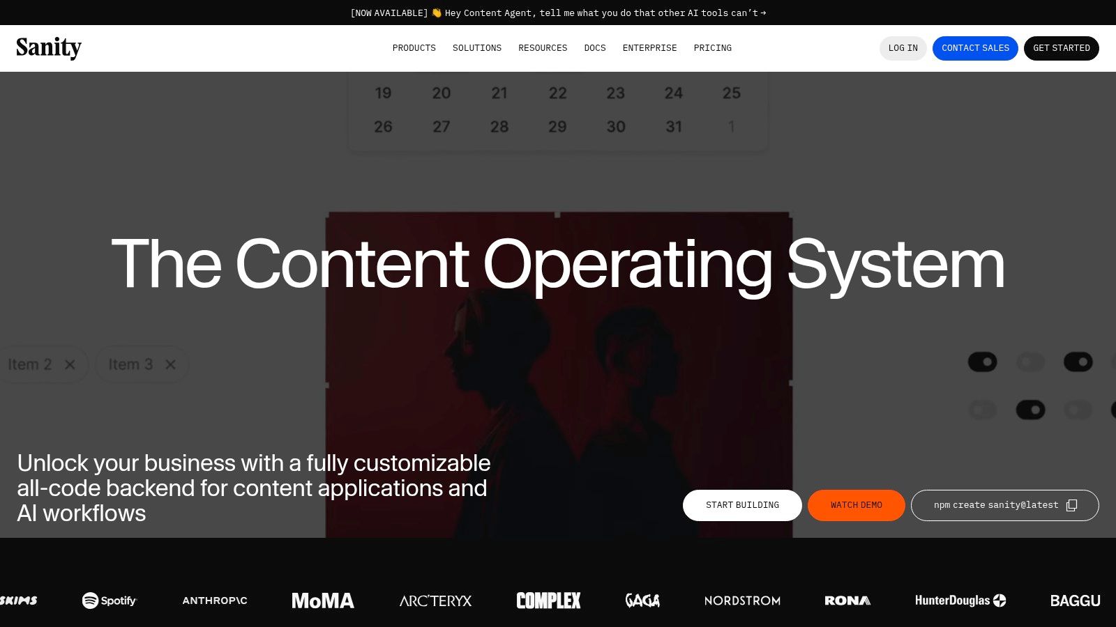 Sanity's homepage showcasing its Composable Content Cloud.