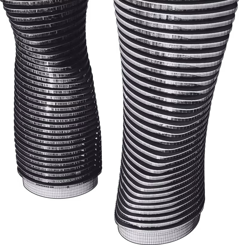 Modern, flowing building.