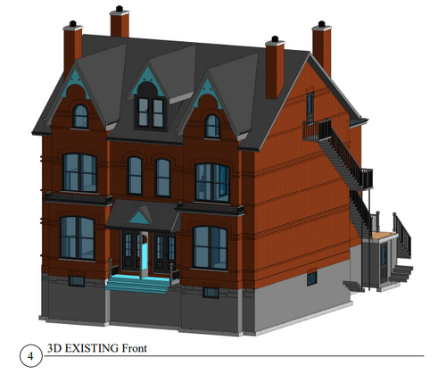 AutoCad drawing plan that consists of the existing floor plans, 2D elevations and supporting data to a two level residential house with a basement.