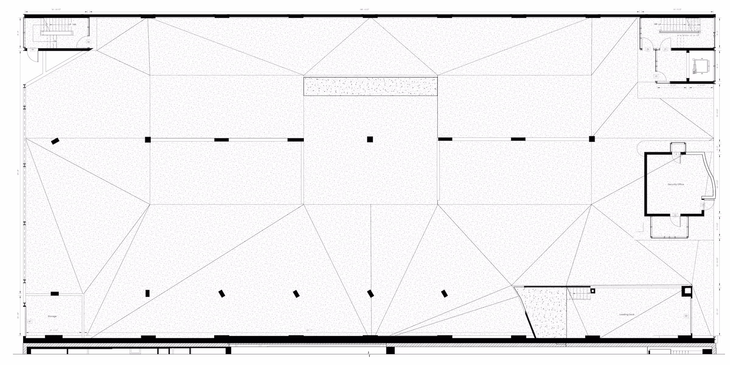 AutoCad drawing of the existing floor plan model for the third level of the commercial building.