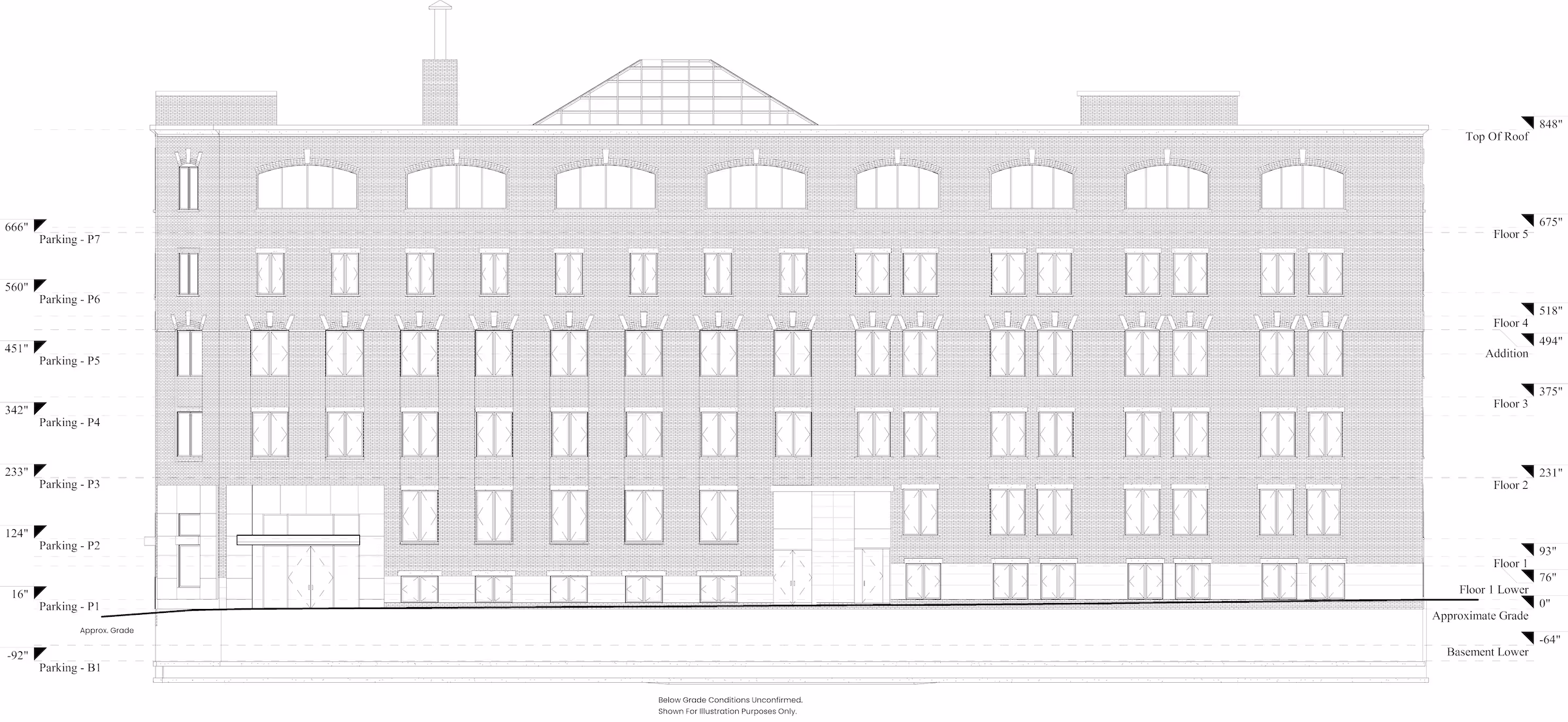 AutoCad drawing of the existing floor plan model for the first level of the commercial building.