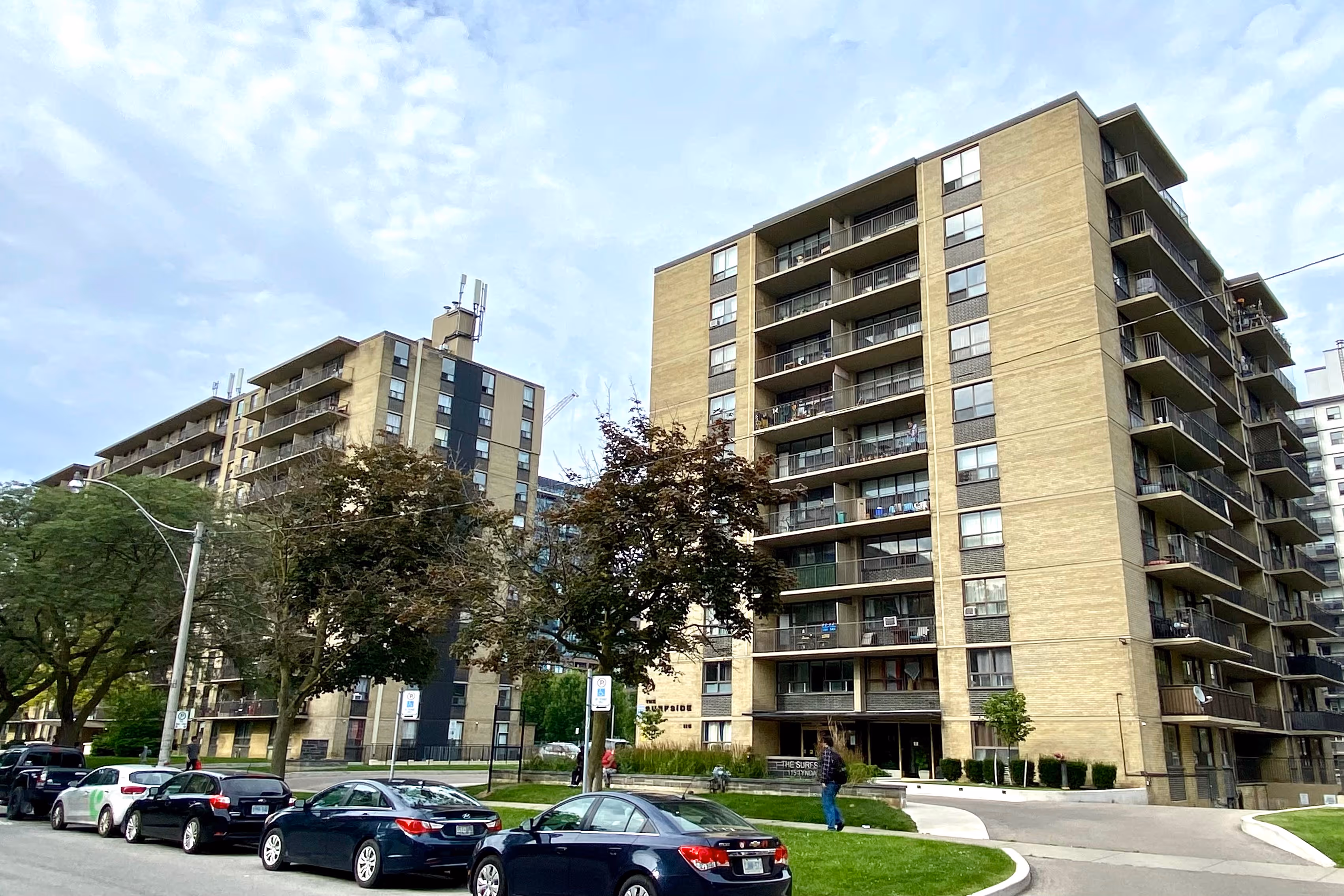 the back view of the three story commercial building.