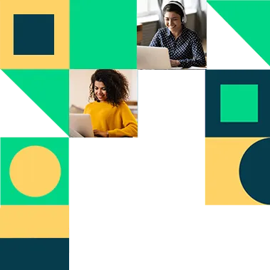 LeadIQ shapes with images of sellers scattered within