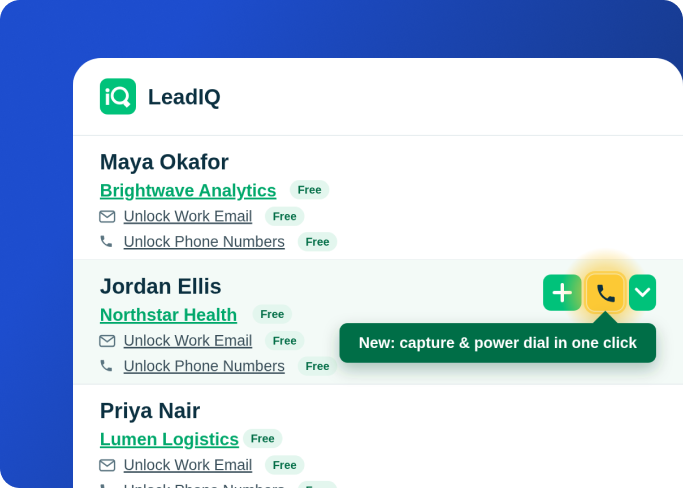 G2 Fall 2024 Leader badge showing LeadIQ delivers ROI in 6 months with 76% user adoption.