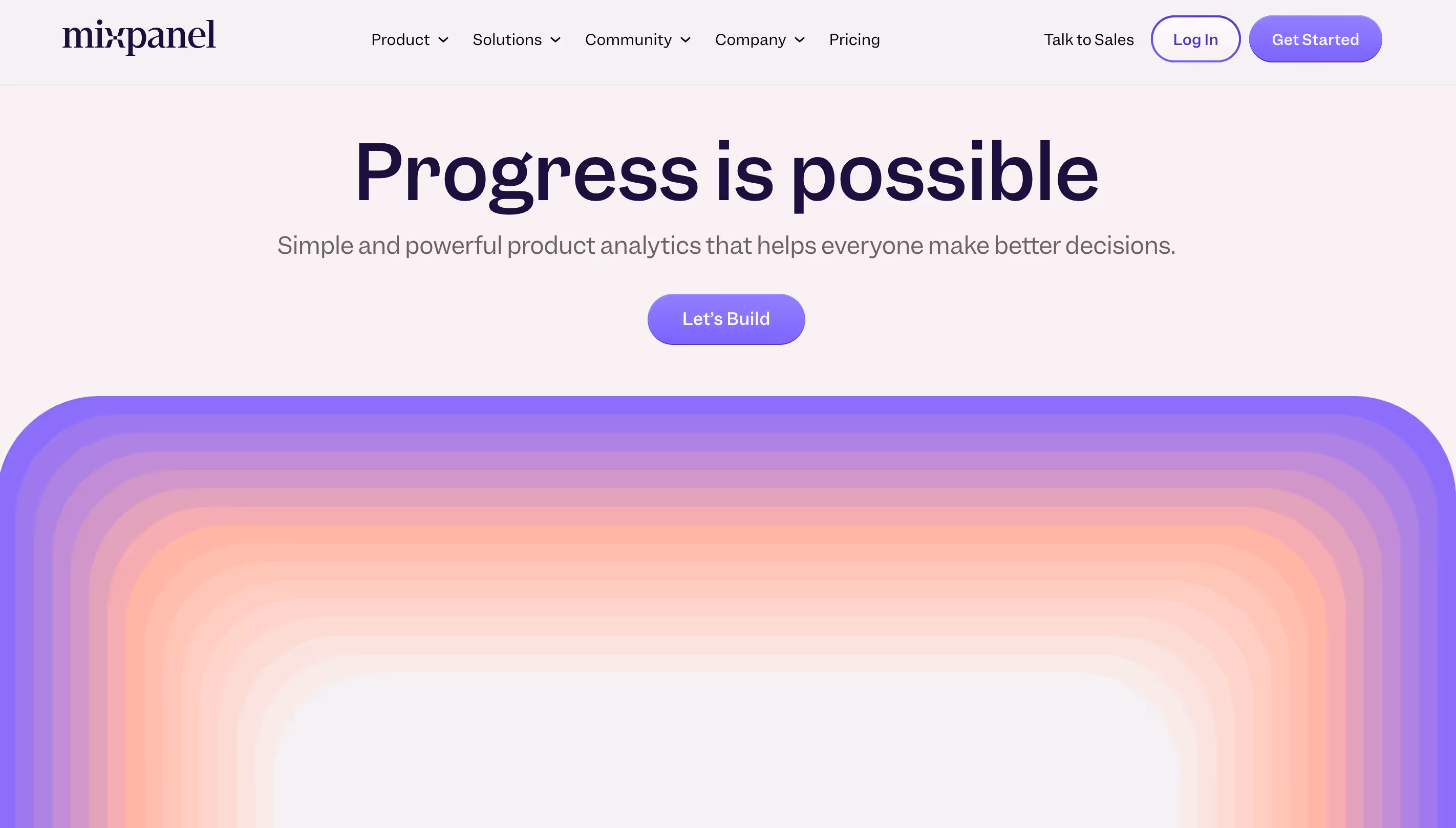 Product Marketing Software Mixpanel homepage