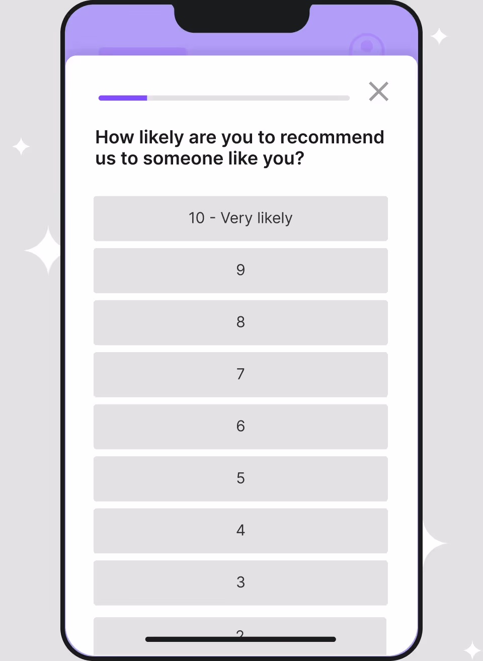 nps score in a mobile app survey