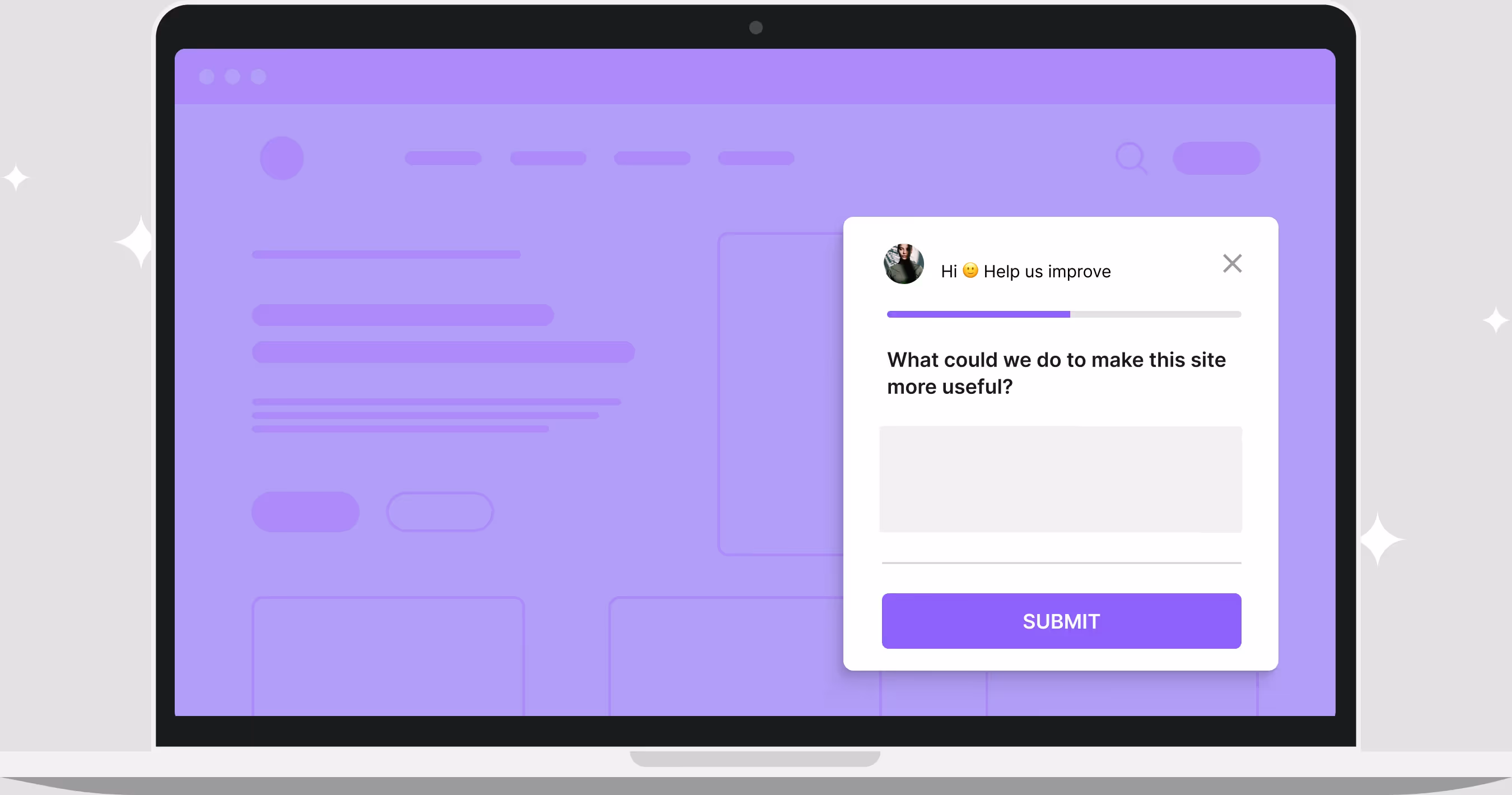A use of feedback form in Survicate as a popup