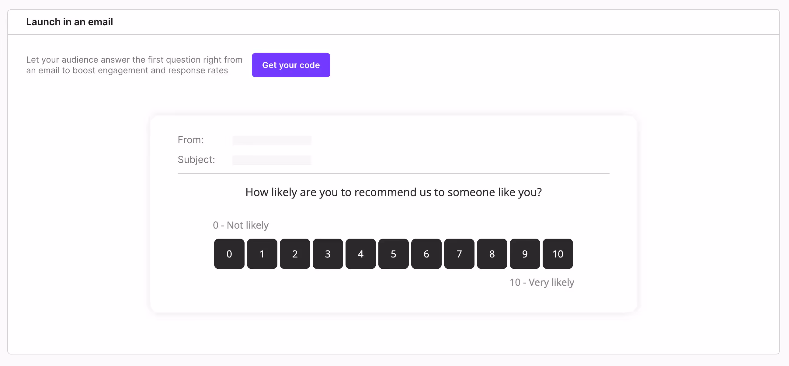 A preview of an email survey made with Survicate.