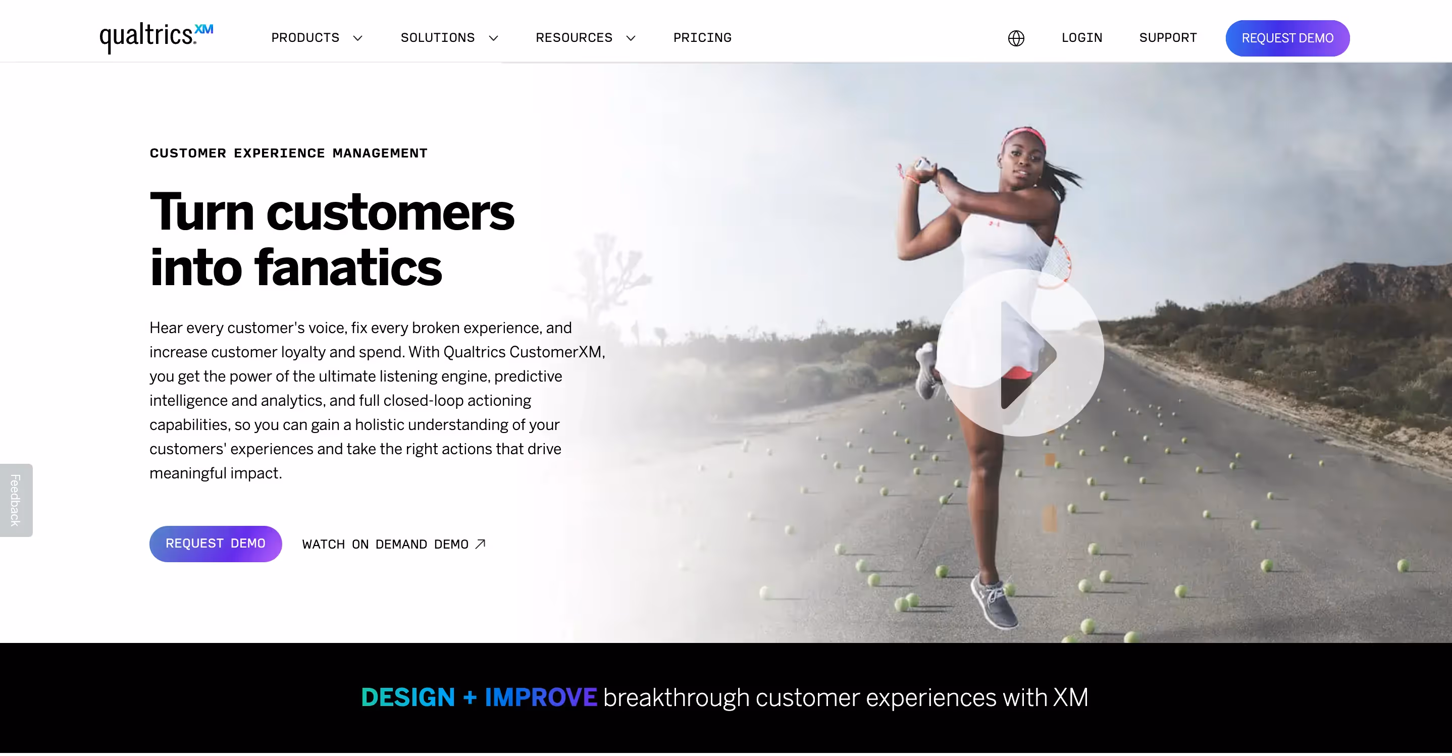 Website screenshot of one of the customer experience tools, Qualtrics