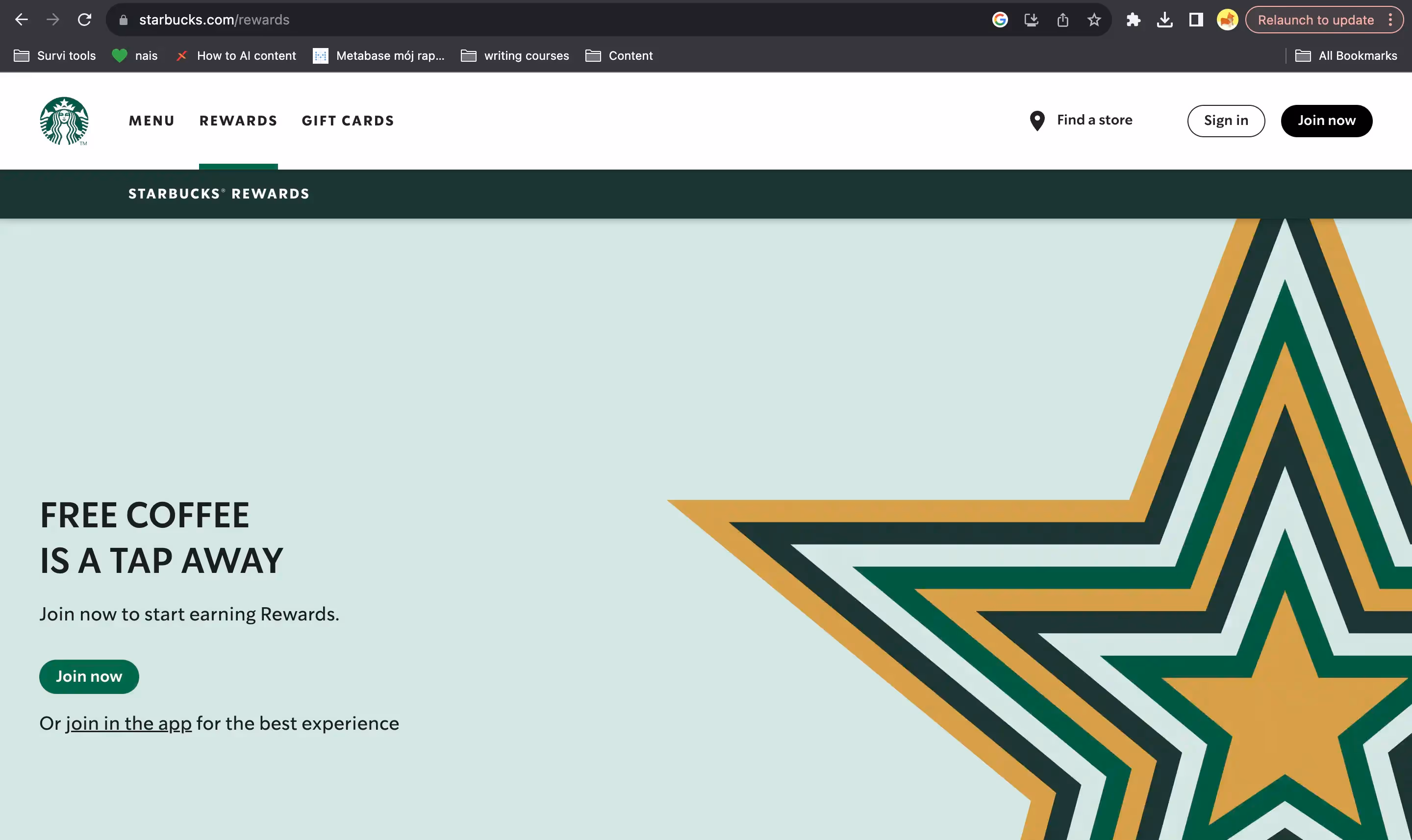 Starbucks Rewards website