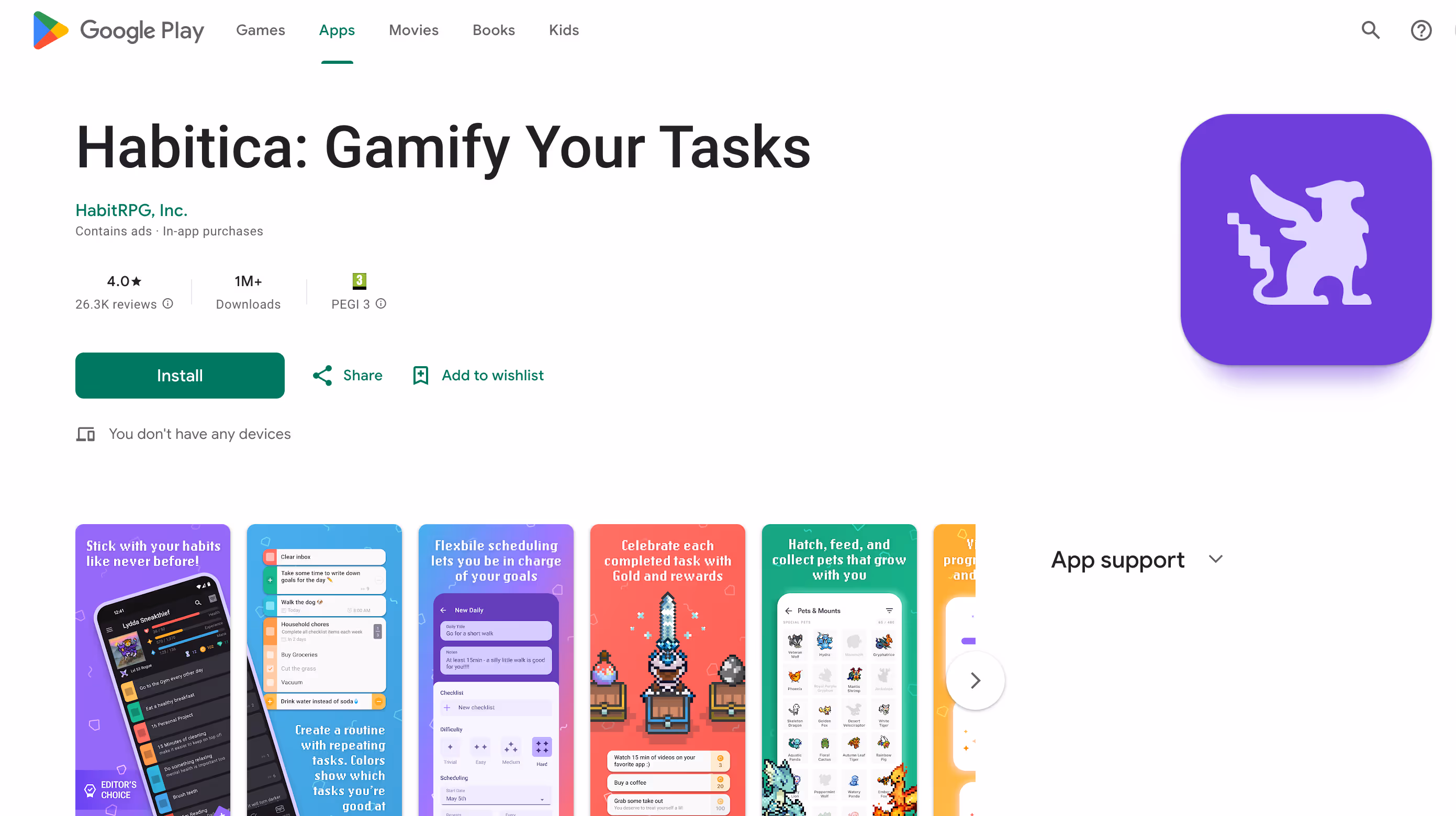 Habitica in Google Play store