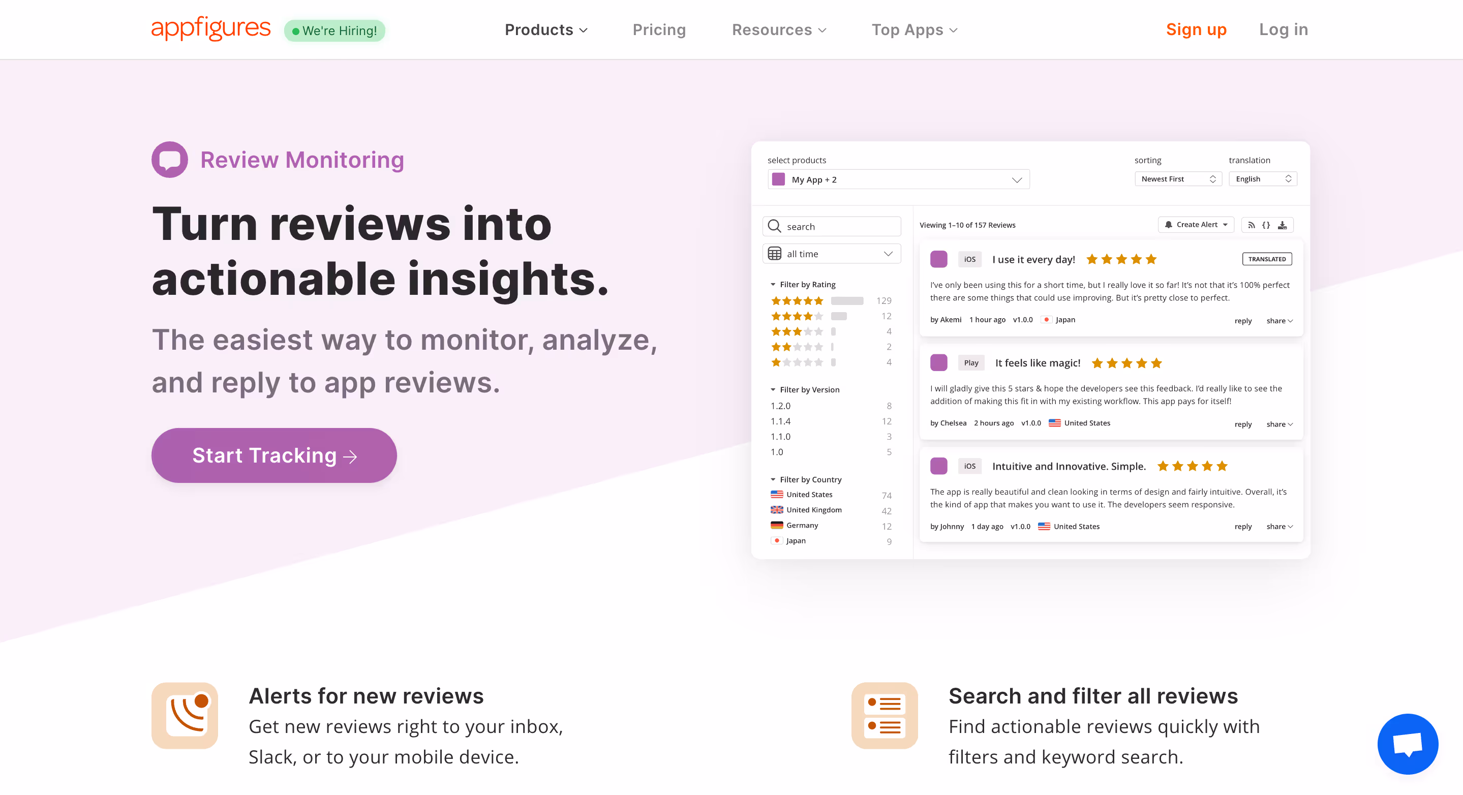 App name: Appfigures, a tool to monitor ratings and reviews.