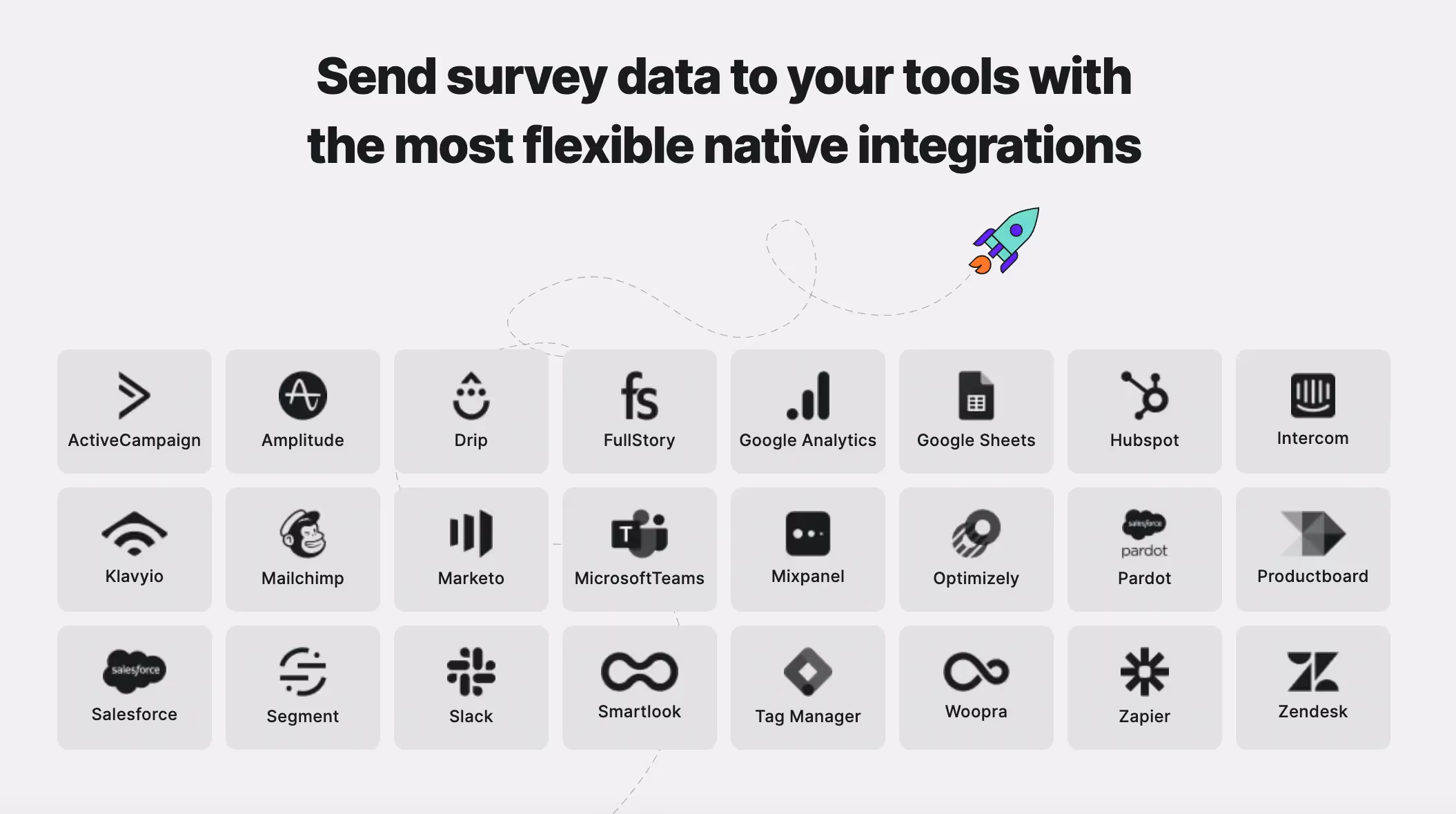 Send survey data to your tools with the most flexible native integrations