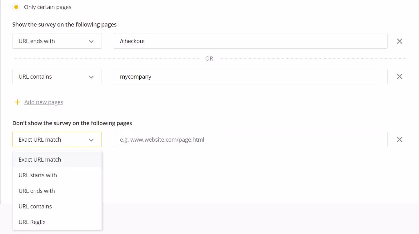 triggering options in survicate surveys