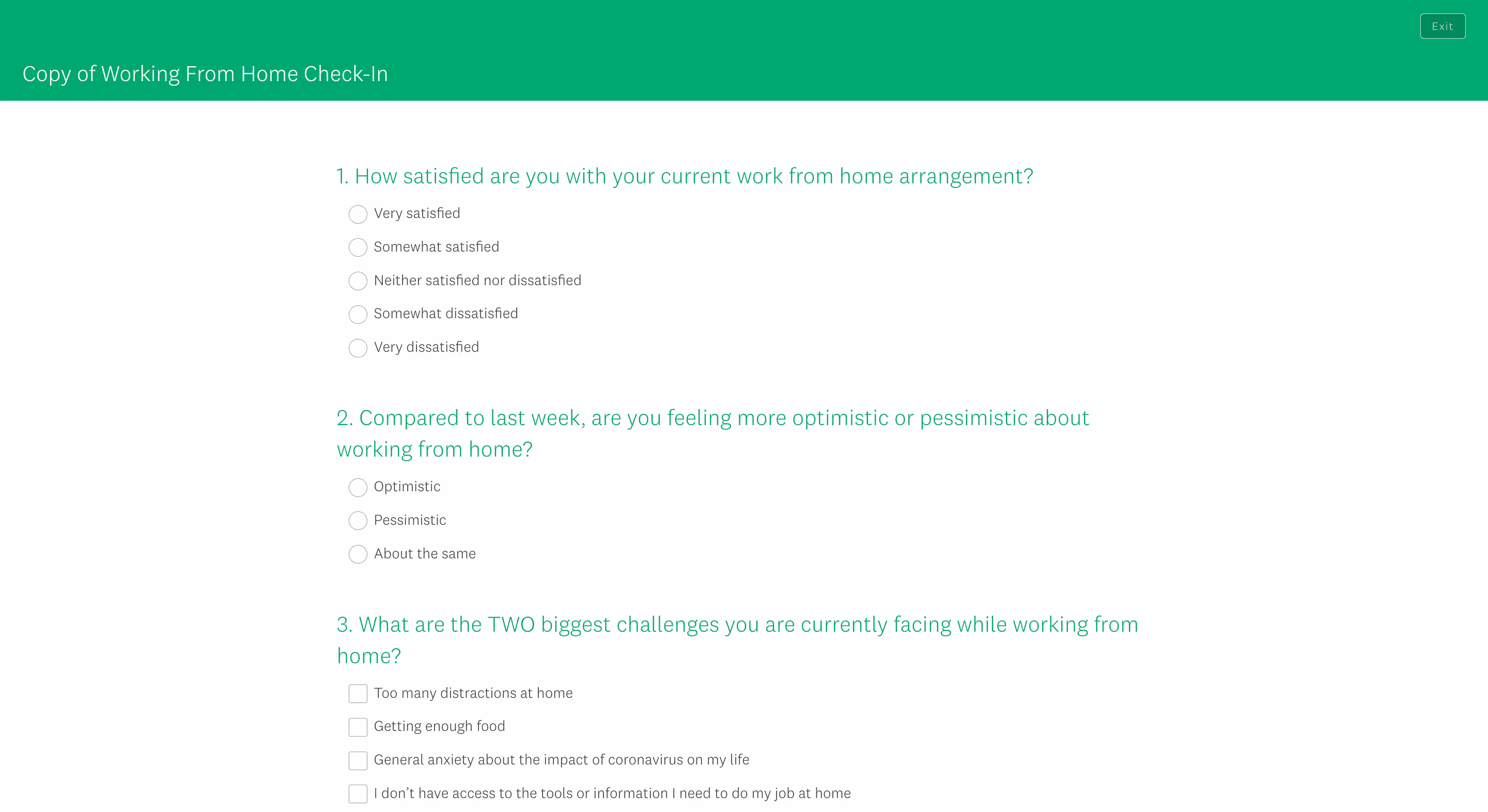 Final result of an example survey created in SurveyMonkey.