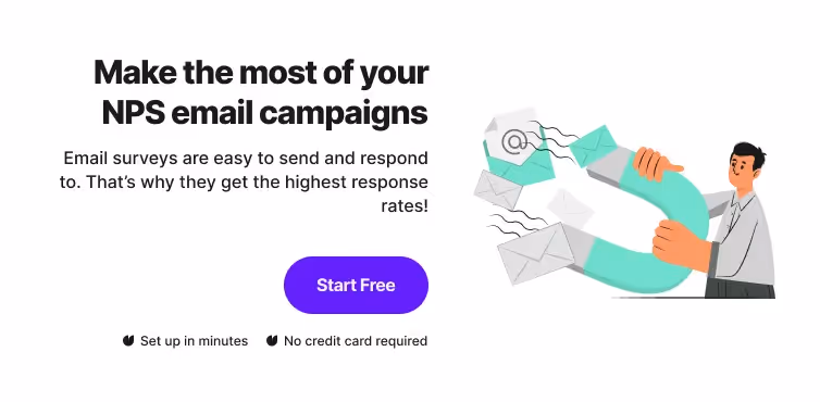 a banner that encurages to use survicate email surveys for NPS campaigbs