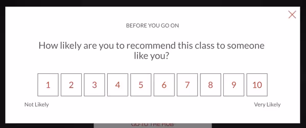 Masterclass' NPS survey question