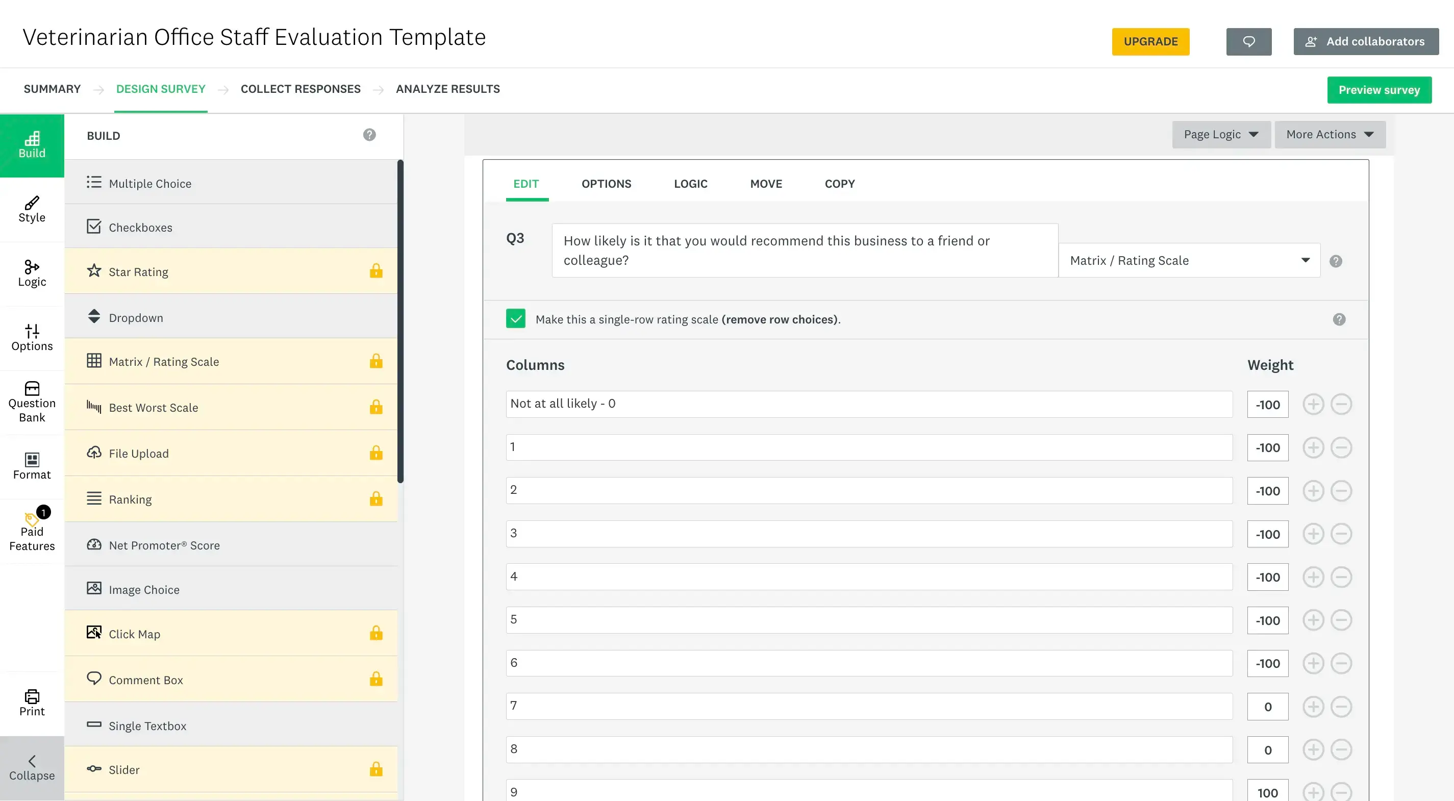 Building a survey in SurveyMonkey.