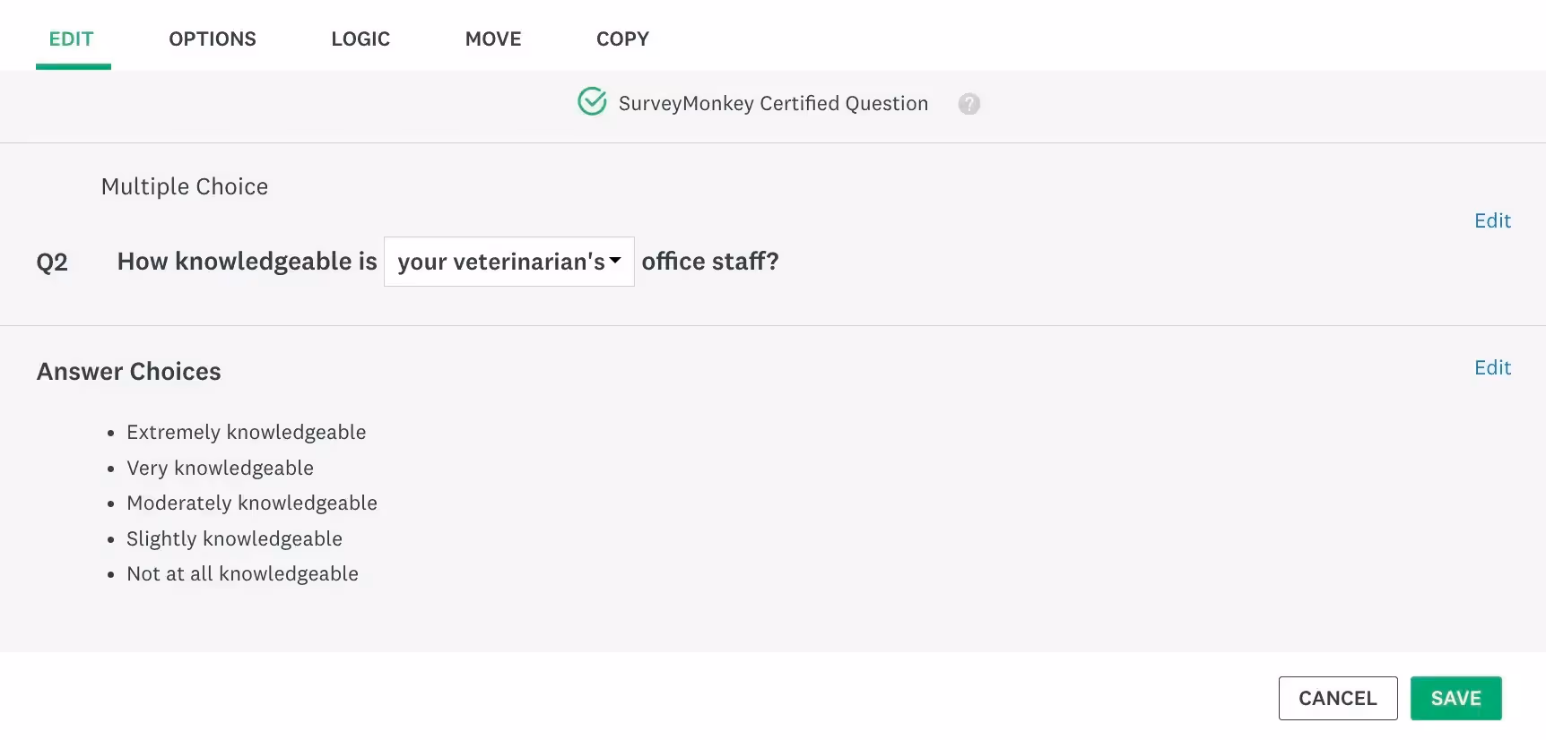SurveyMonkey vs Google Forms - multiple-choice question example in SurveyMonkey.