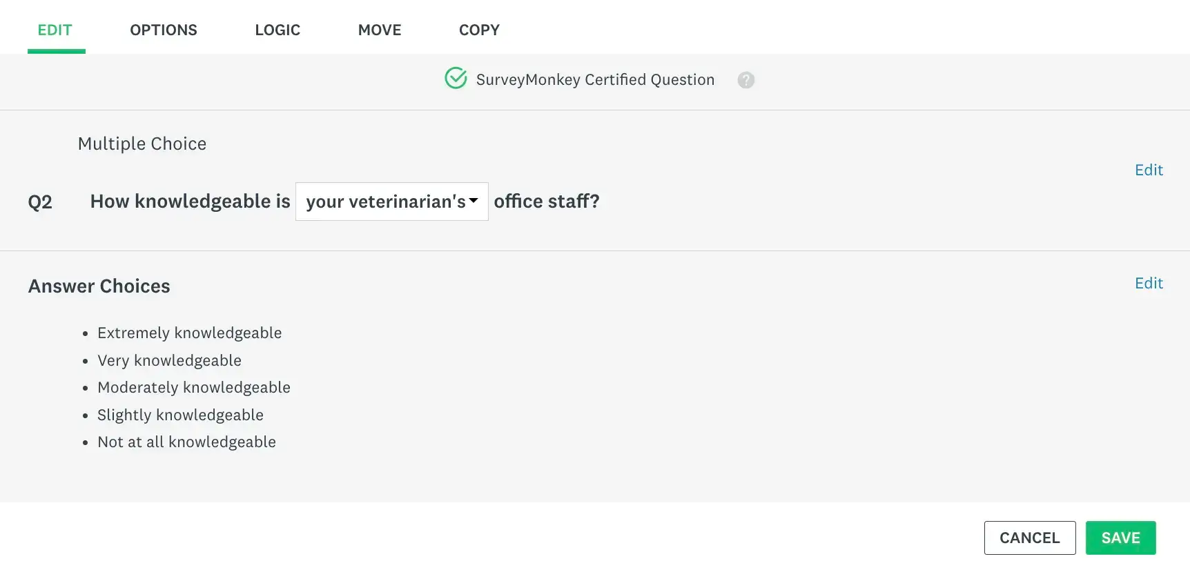 SurveyMonkey vs Google Forms - multiple-choice question example in SurveyMonkey.