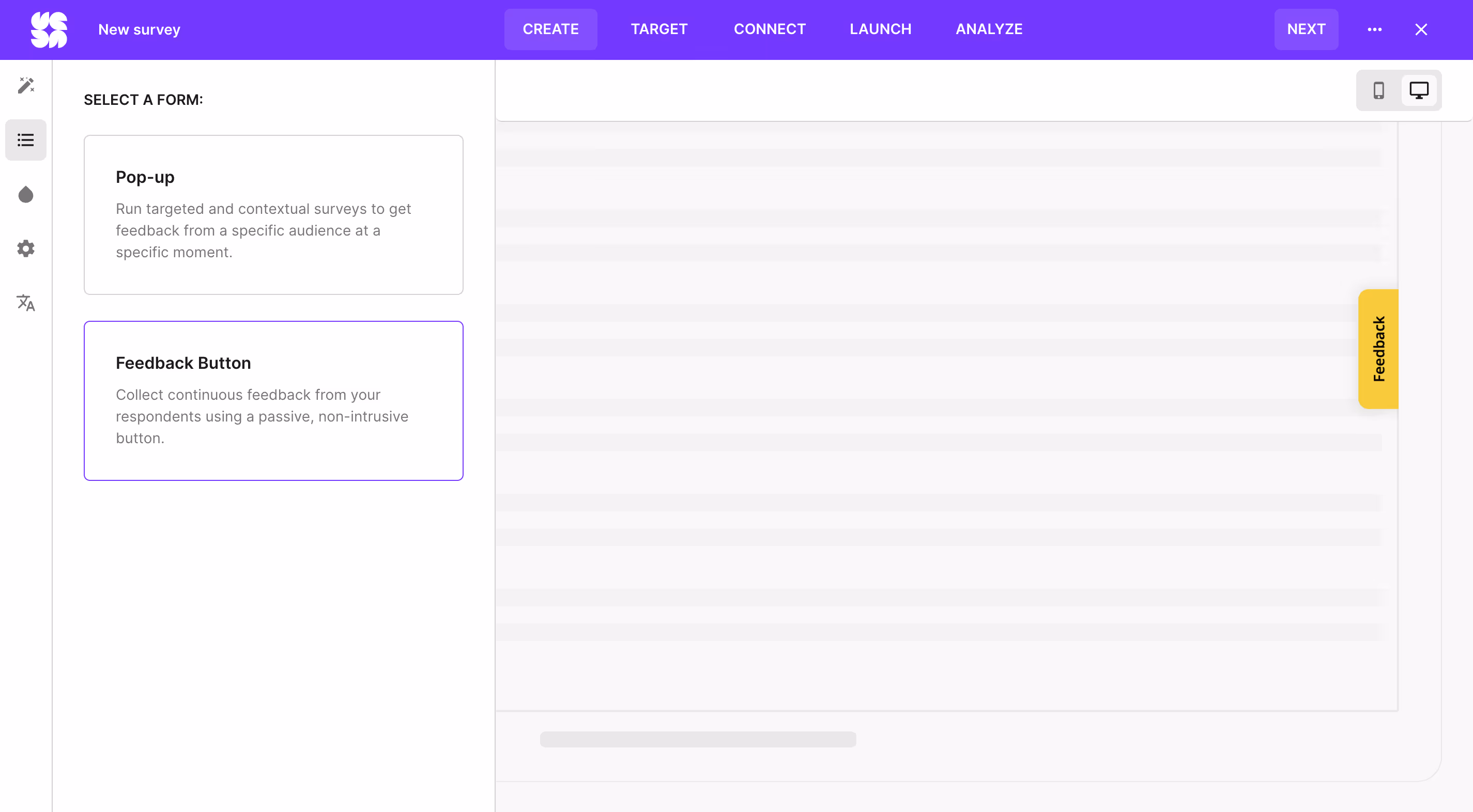 Continuous feedback button example in Survicate.