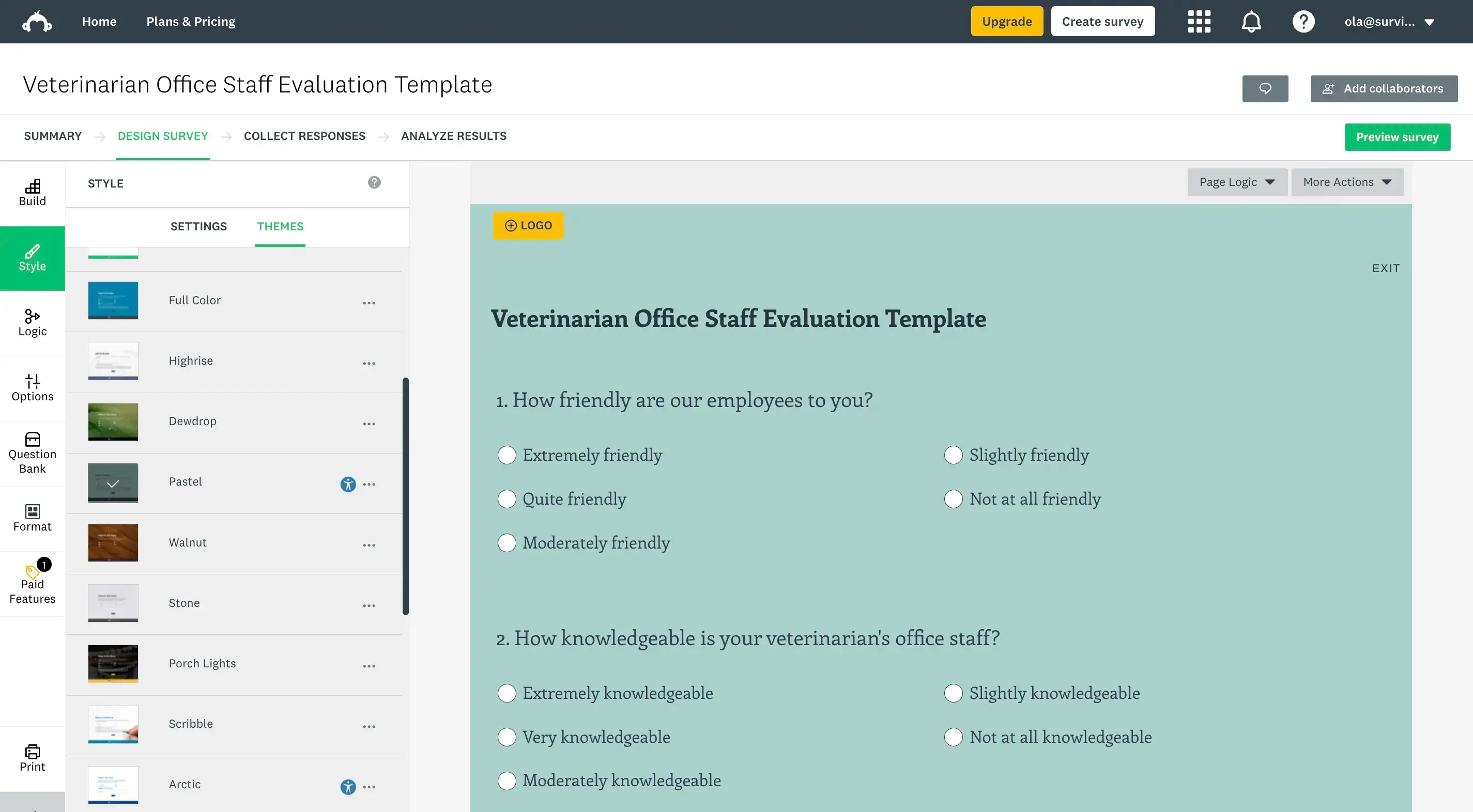 Example template in SurveyMonkey.