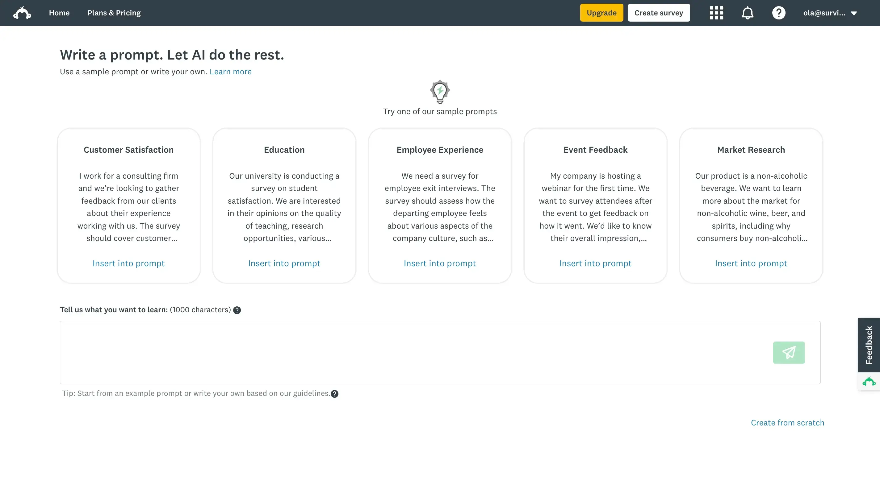 SurveyMonkey vs Google Forms - AI survey builder in SurveyMonkey.