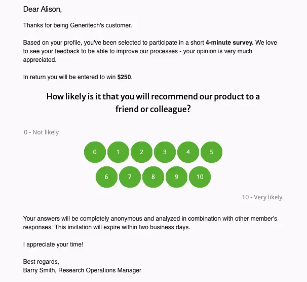 an example of a survey embedded in an email