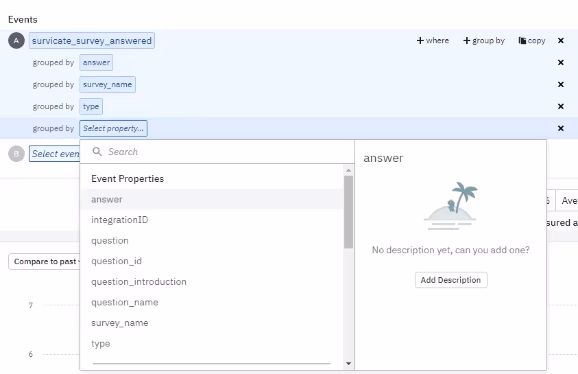 Survicate integration with Amplitude to show how mobile app surveys can be analyzed within Amplitude