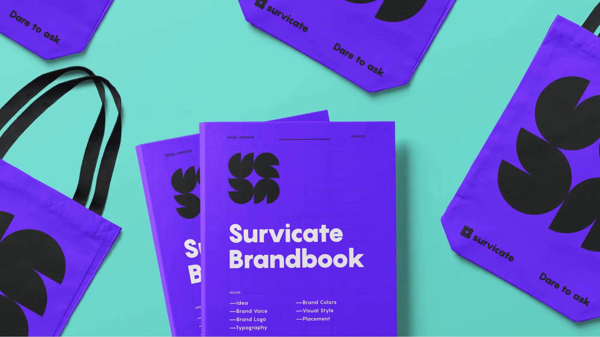 survicate new logo visualized on company swag