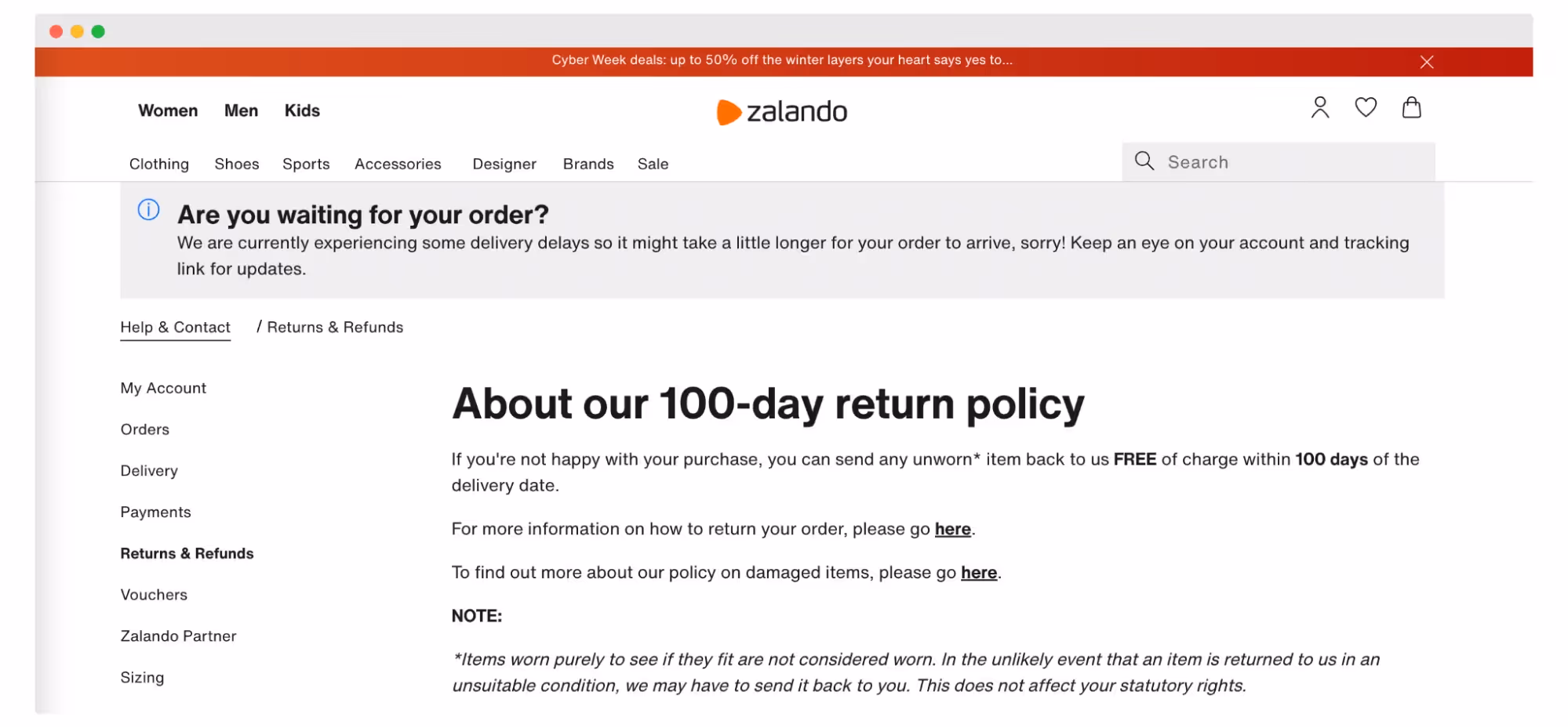 Zalando's return guarantee