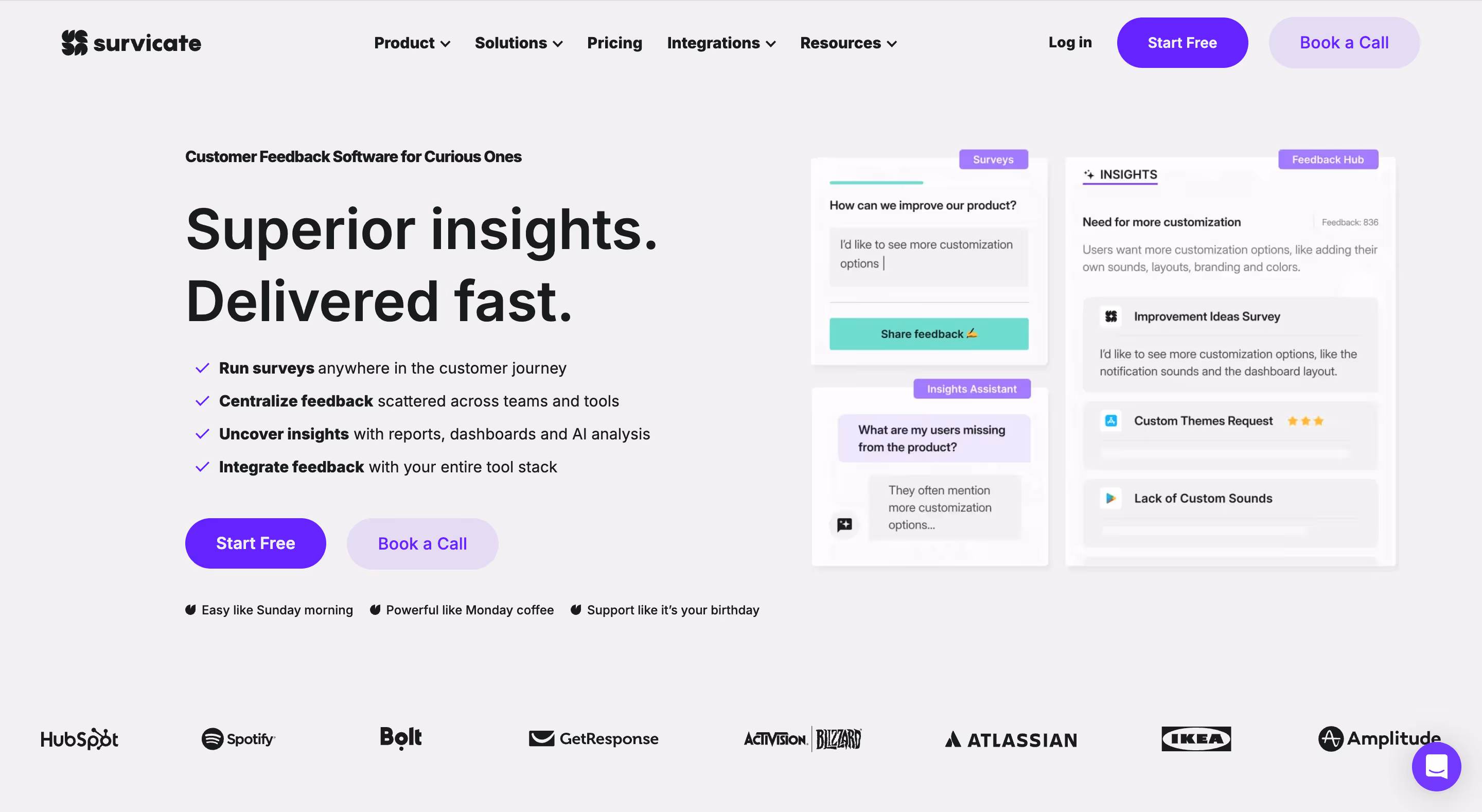 Survicate - a powerful, yet effortless to use Qualaroo alternative for collecting and analyzing feedback across the customer journey.