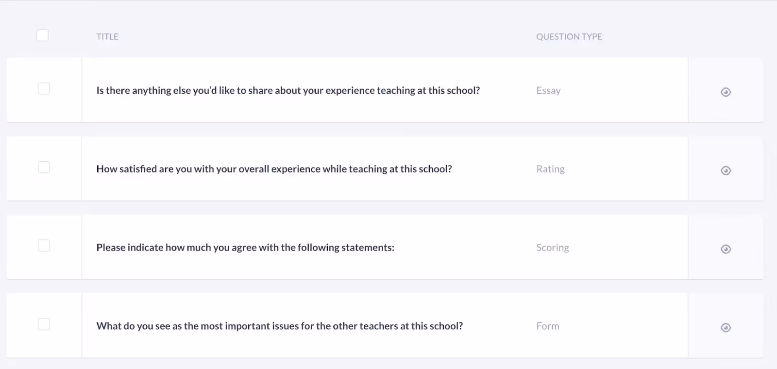 Example survey builder in SurveyPlanet.