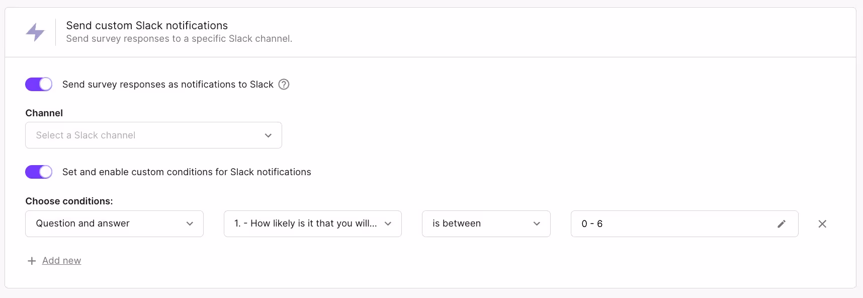 These settings will ensure you are notified about incoming detractors on a chosen Slack channel immediately
