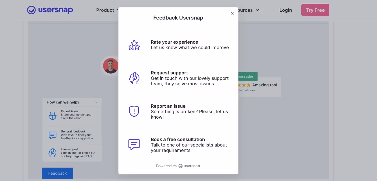 Usersnap's feedback feature