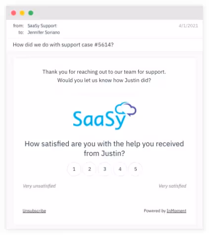 Example email survey from InMoment.