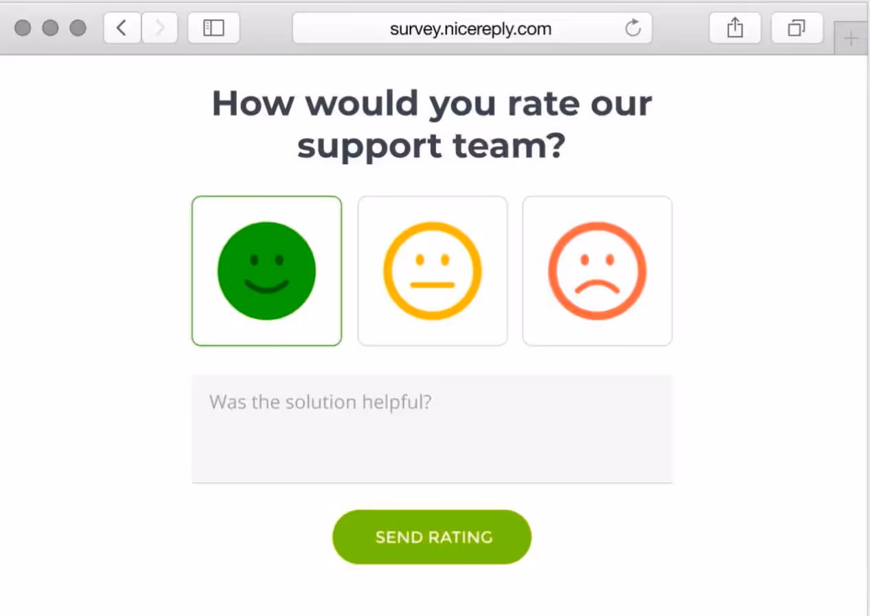 Survey tools for Zendesk - example survey from NiceReply.