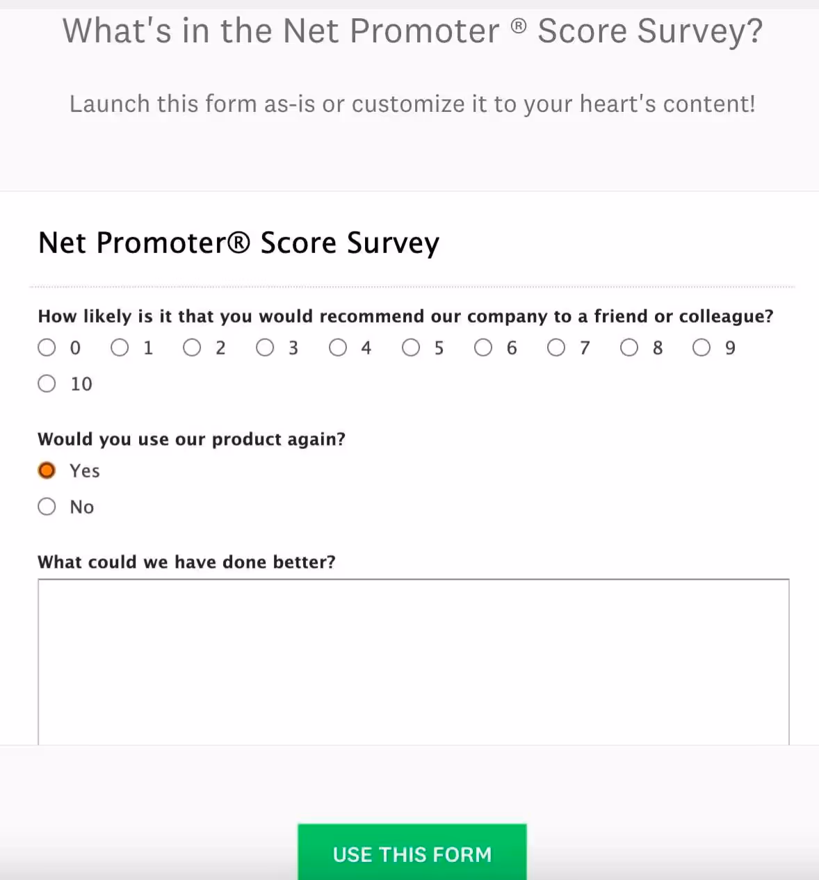 NPS survey in Wufoo - one of the Zendesk CSAT survey tools.