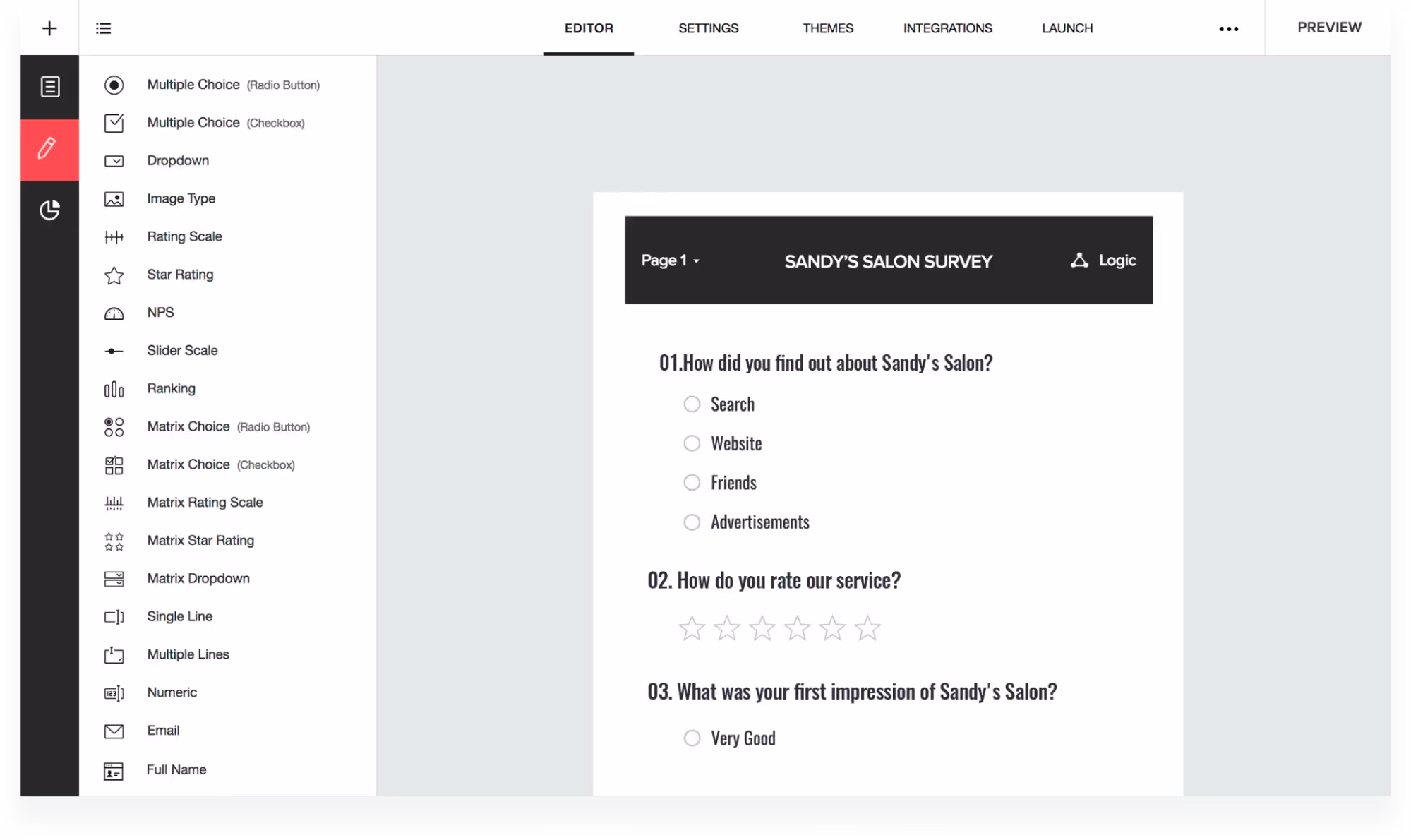 ZohoSurvey - editing example survey.