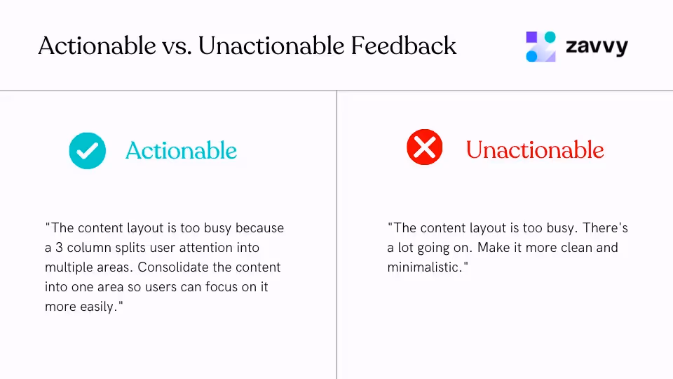 actionable vs unactionable feedback