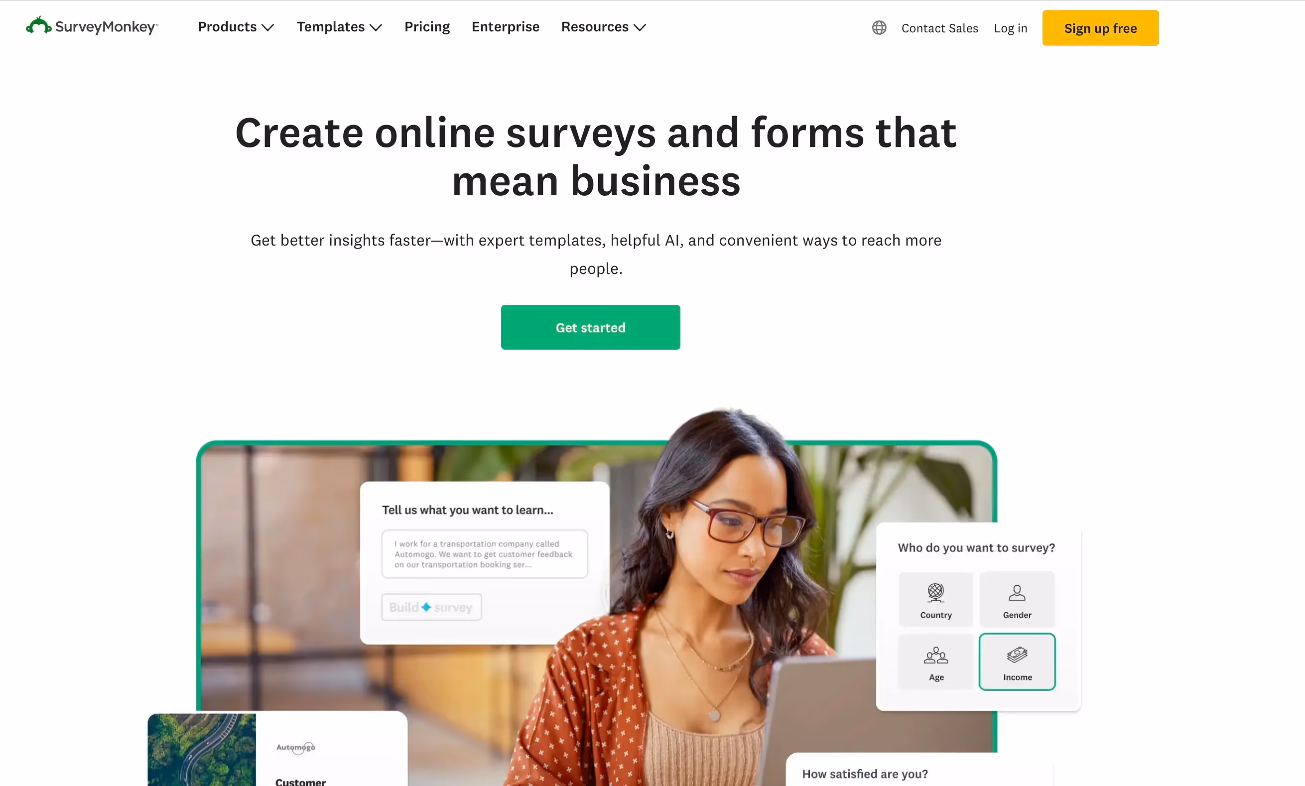 Qualtrics vs SurveyMonkey - SurveyMonkey's homepage.
