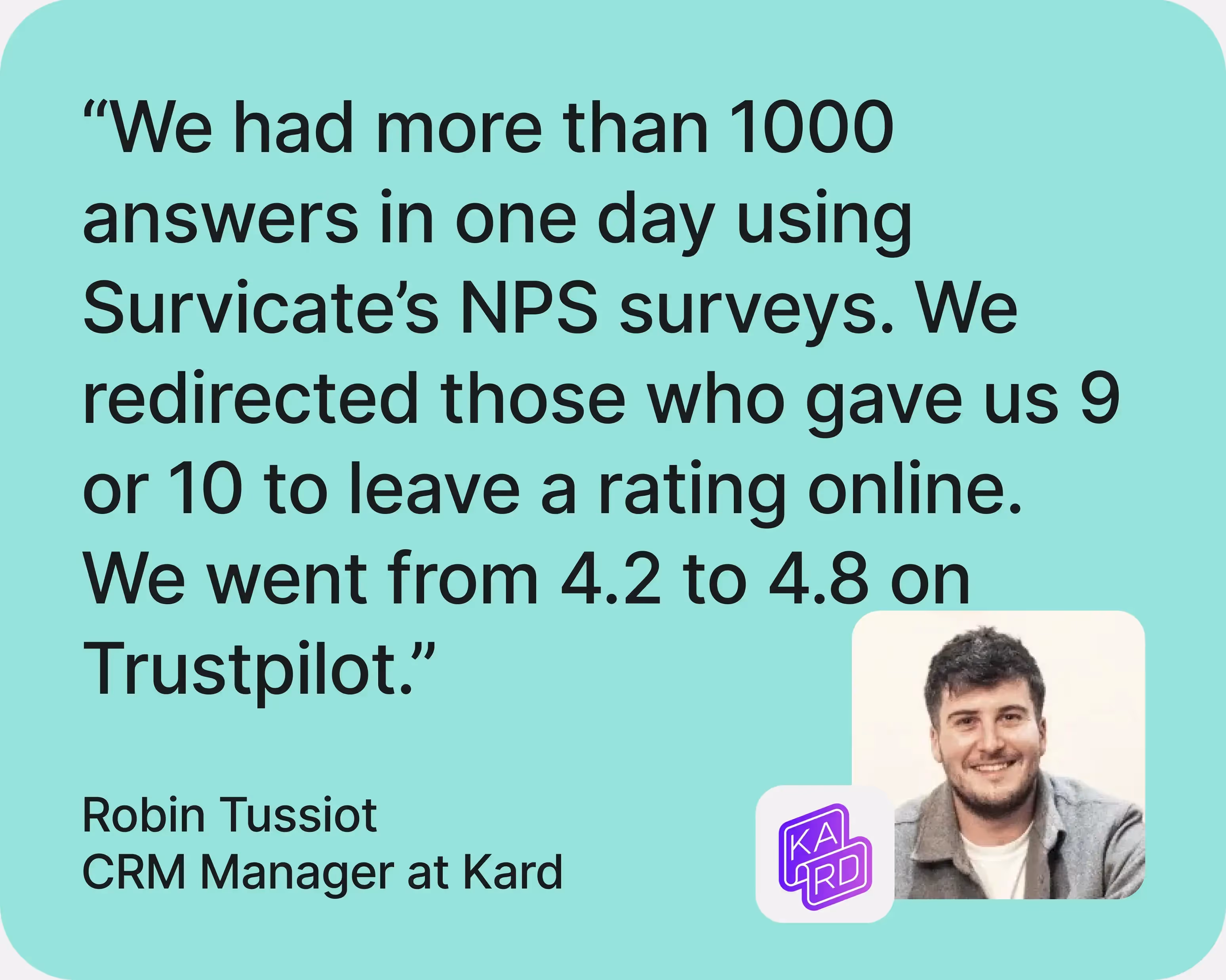 Customer story showing boosting review sites ratings by identifying NPS promoters with Survicate