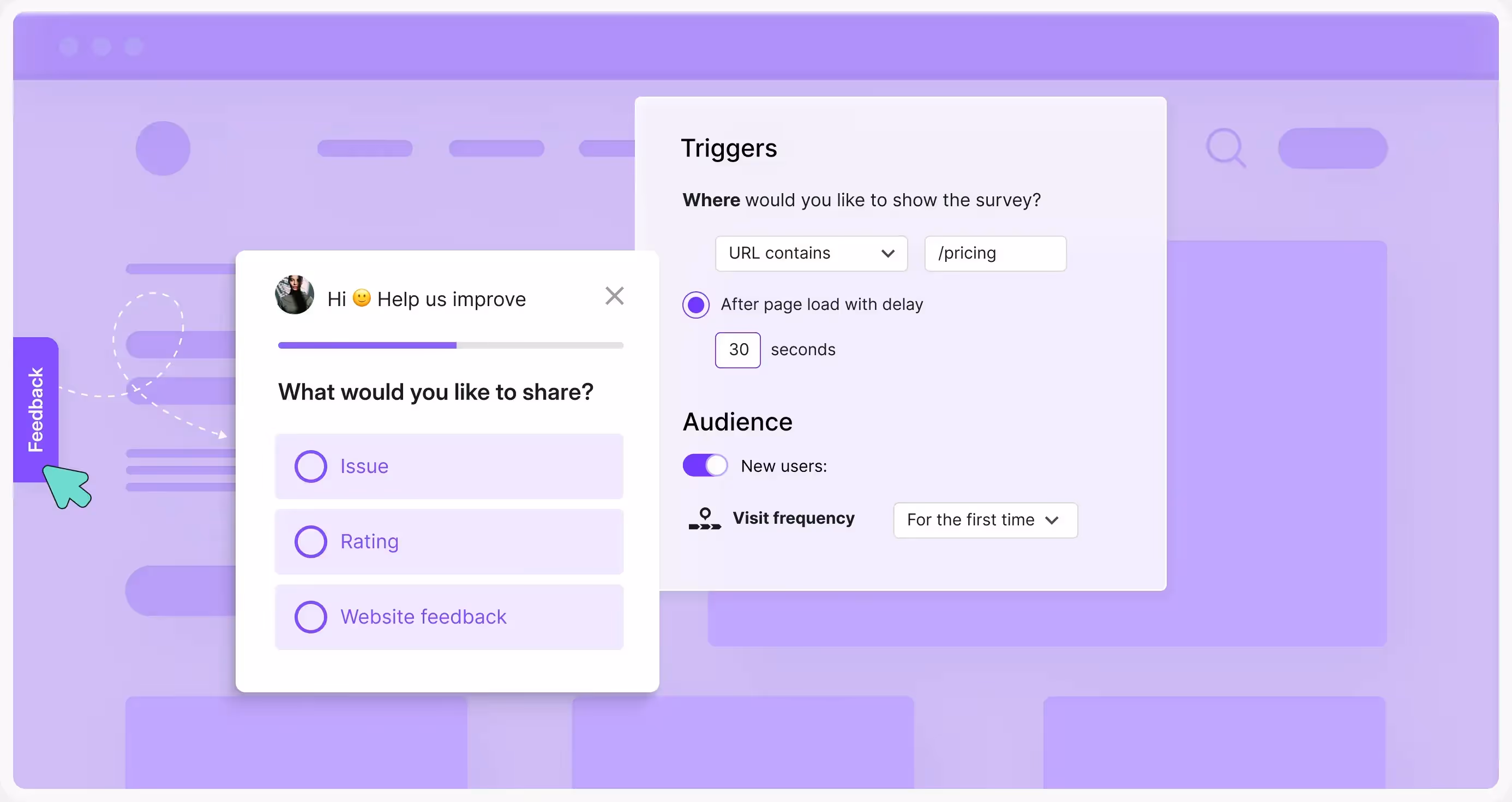 Static feedback button and trigger examples in Survicate