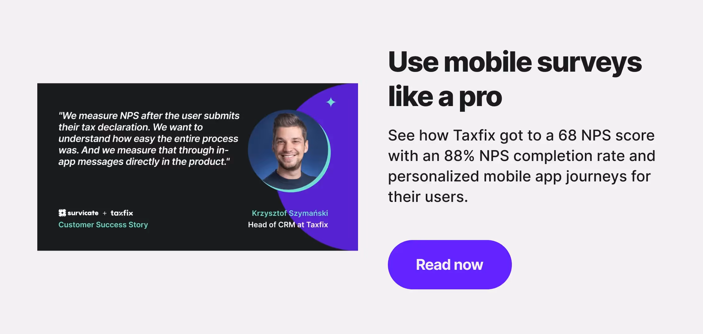 Mobile app survey experience, Taxfix x Survicate customer story