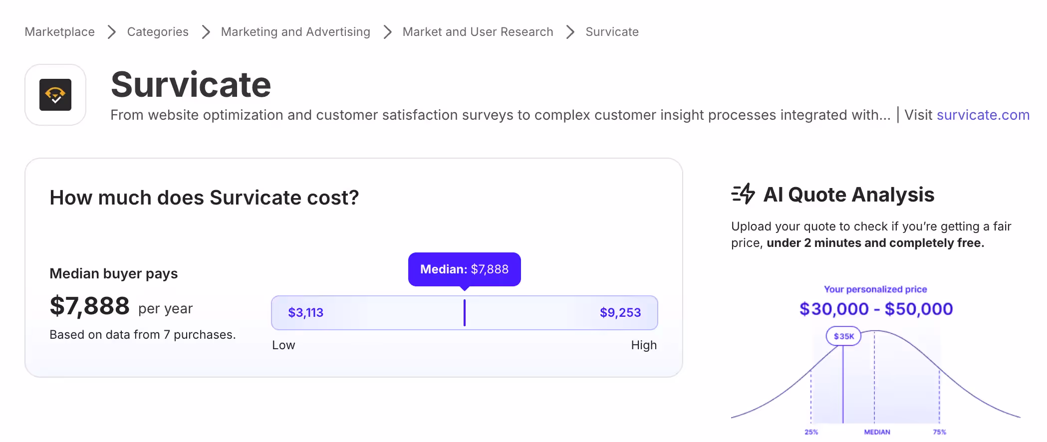 Median Survicate costs based on Vendr