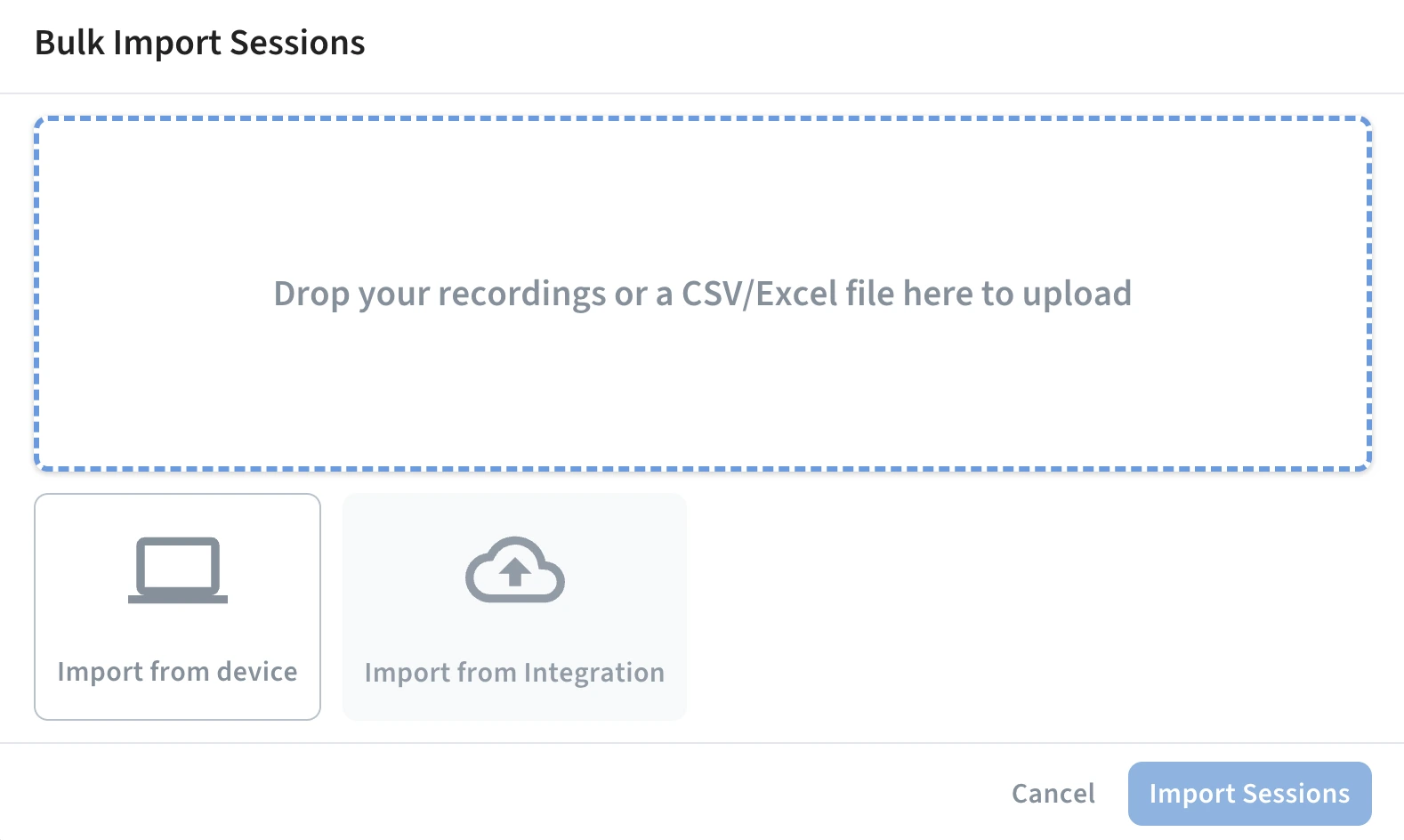 Bulk import sessions in Condens