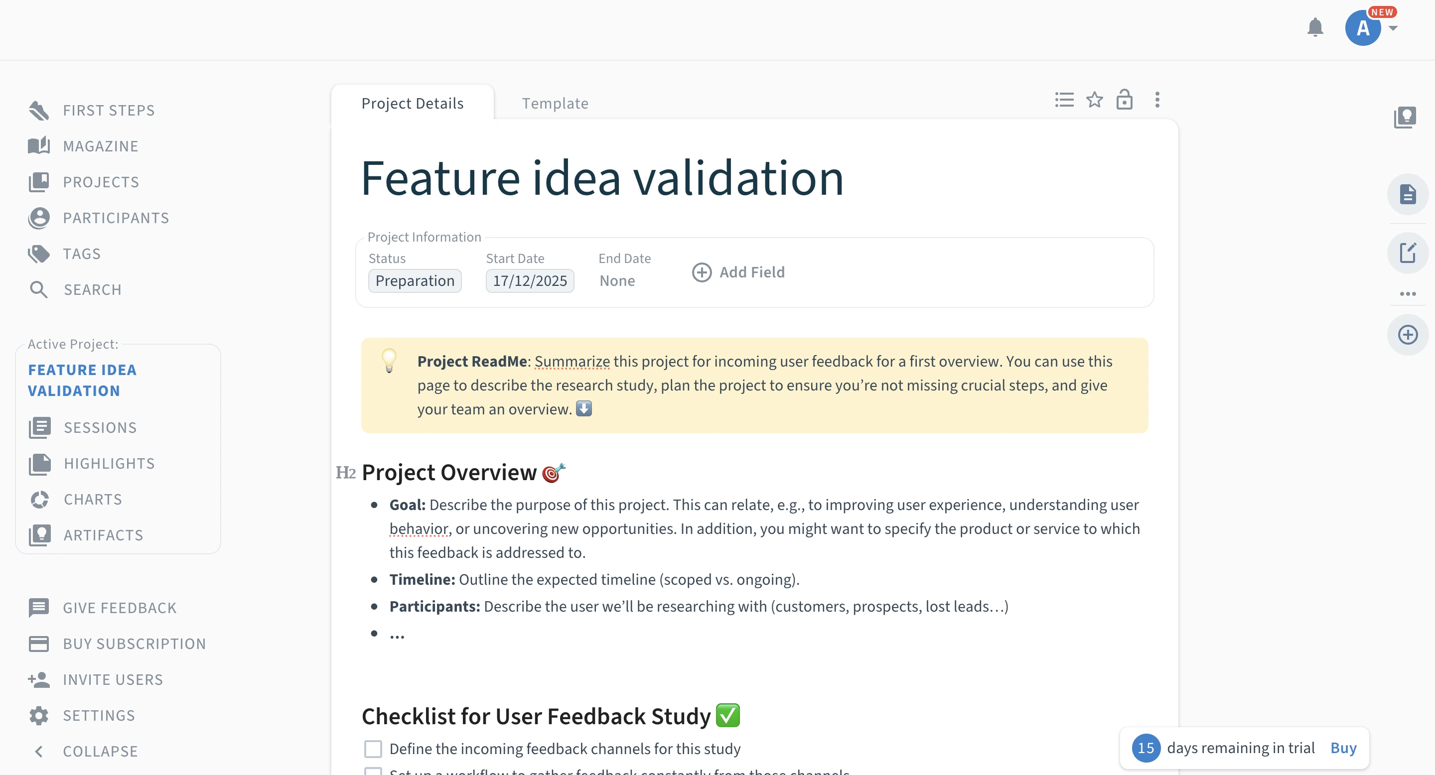 Project view in Condens