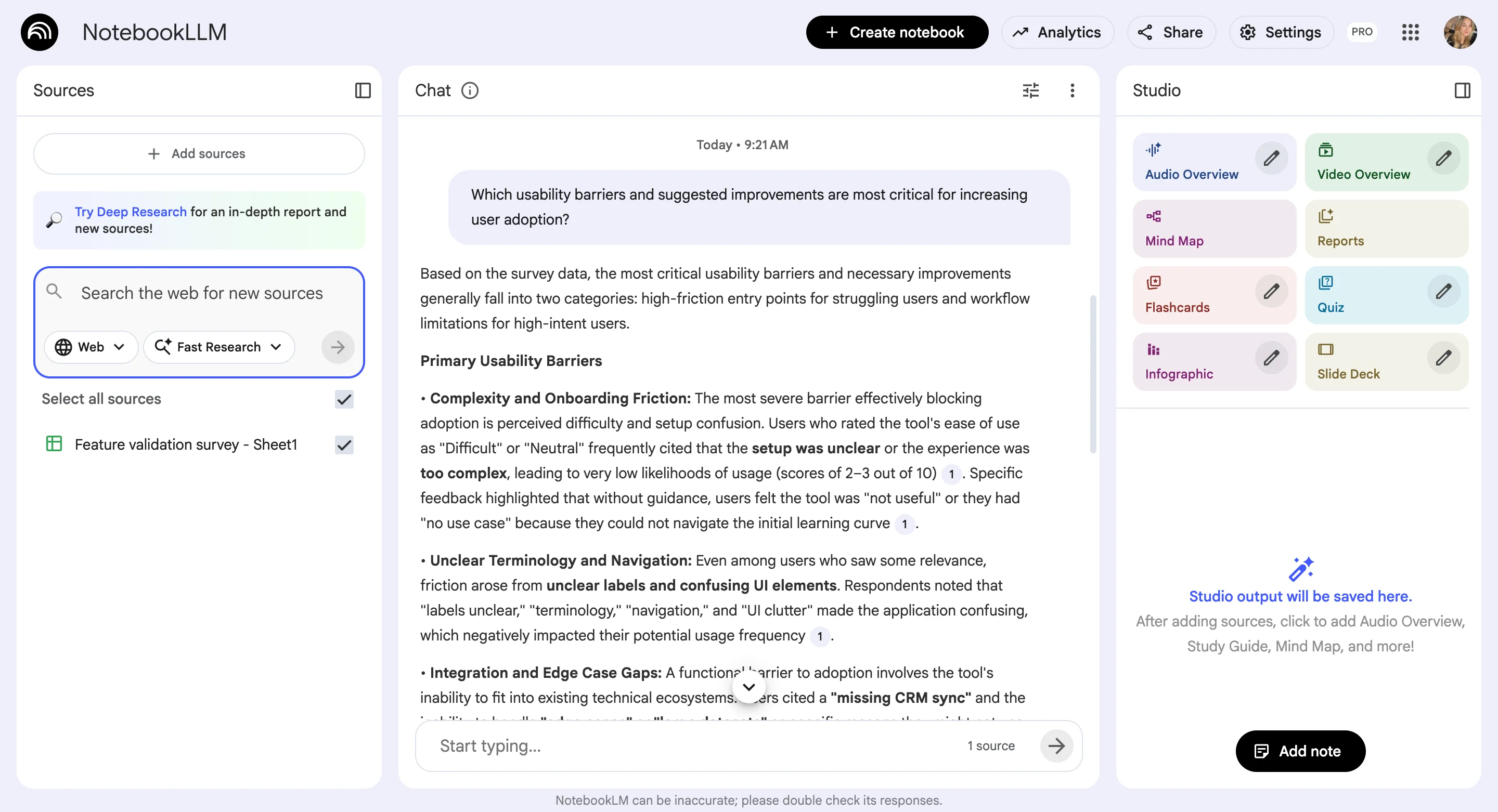 AI analysis and research summaries in NotebookLM