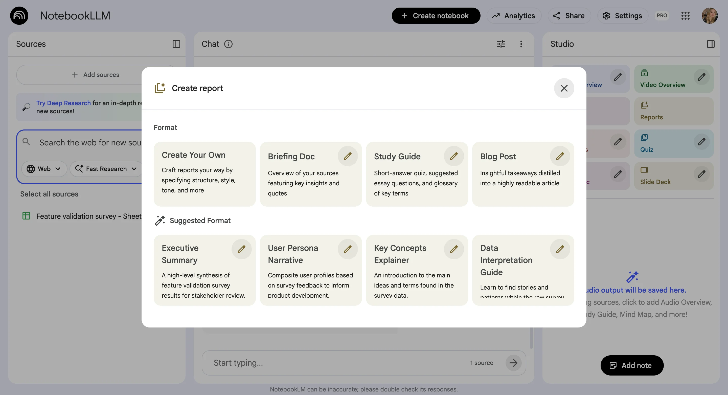 Creating a raport in NotebookLM